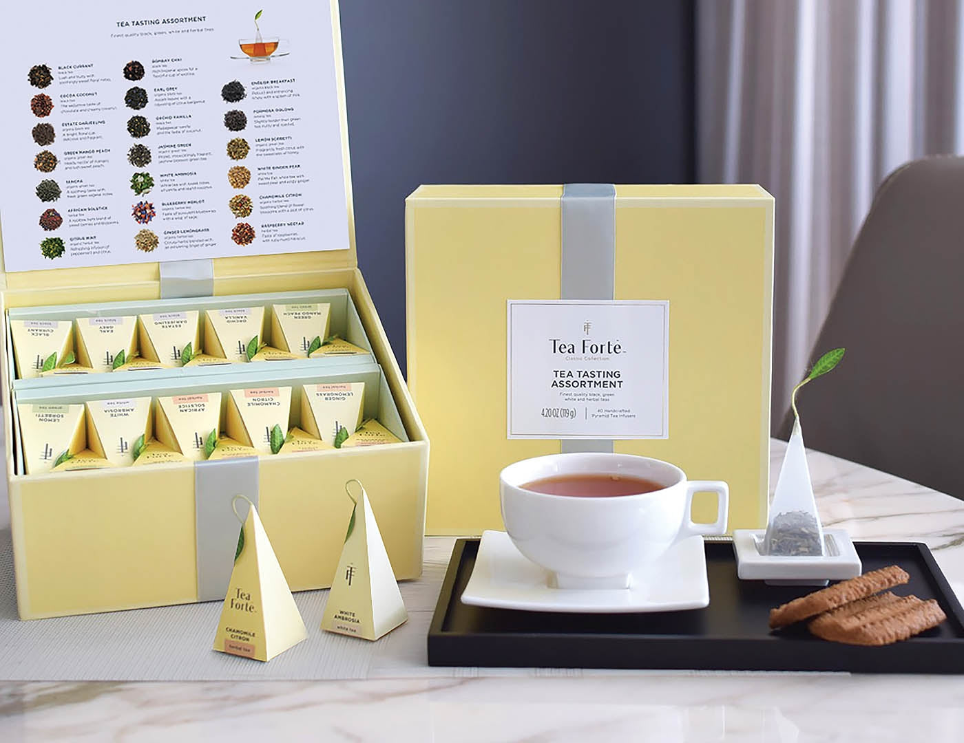 Premium Tea Chest - 20 Flavor Tea Tasting Assortment Box with Organic Loose Leaf & Herbal Blends | Perfect for Tea Lovers, Gift Giving & Afternoon Tea Parties