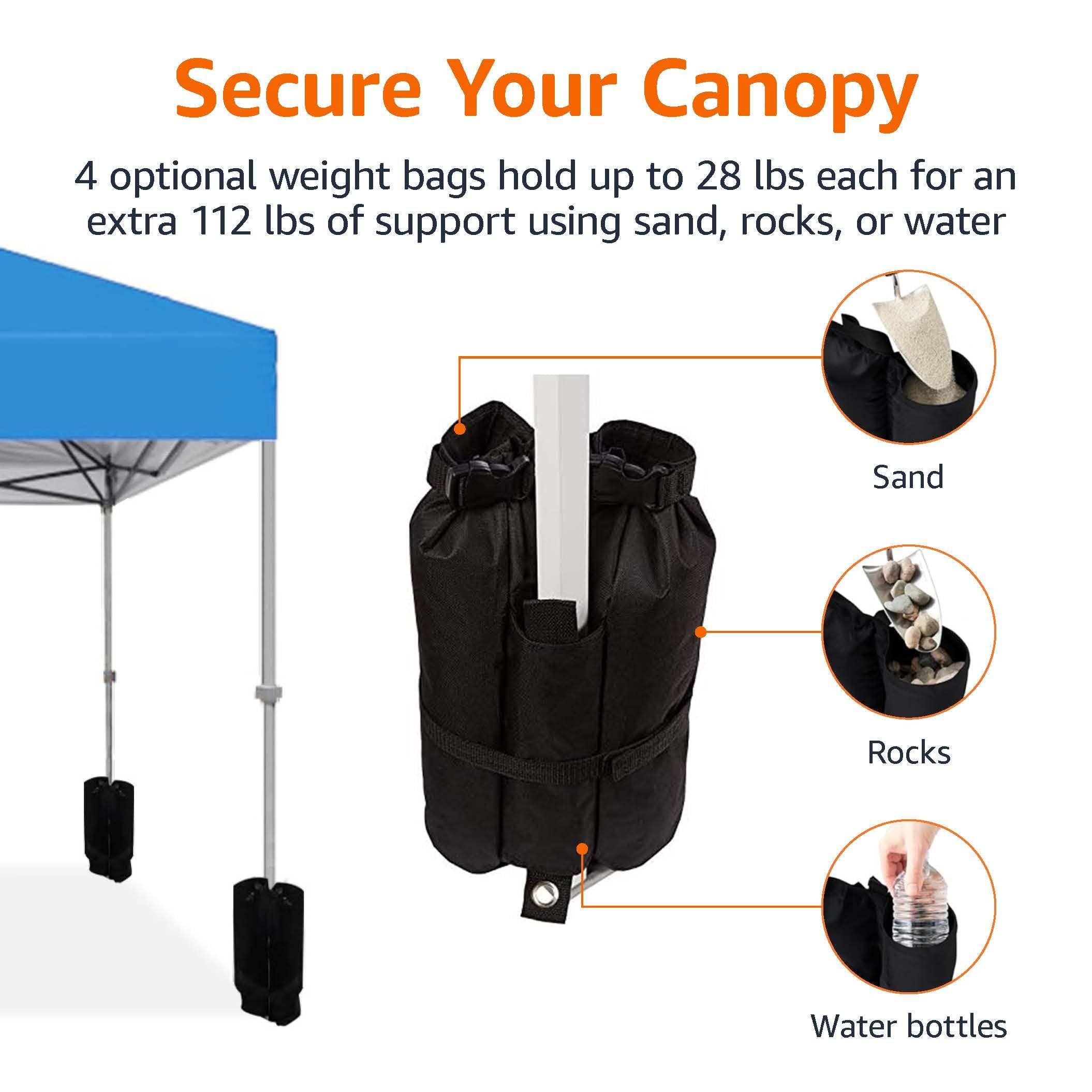 Amazon Basics 10x10ft Outdoor Pop Up Canopy Tent with Wheeled Carry Bag - Portable Sun Shade Shelter for Camping, Beach, Picnics, Backyard Parties, Tailgating & Outdoor Events - Includes 4 Weight Bags (Blue)