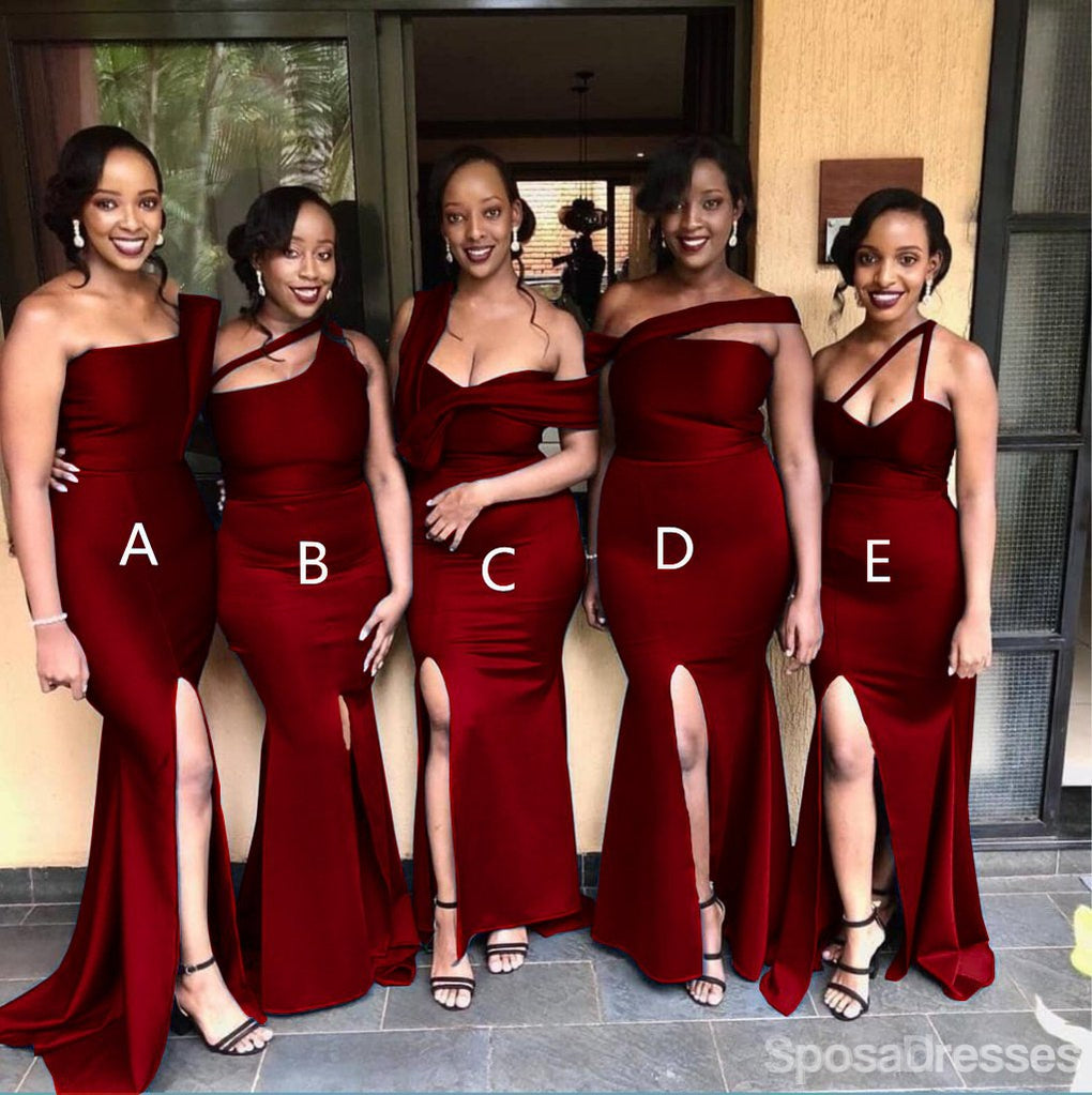Elegant Mermaid Burgundy High Slit Long Bridesmaid Dress - WG1030 | Formal Evening Gown for Weddings, Prom & Special Occasions