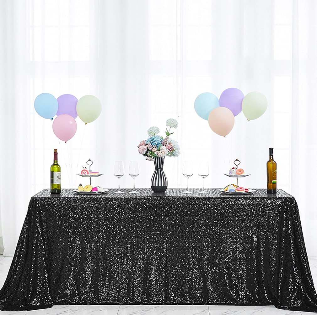 90x132 Inch Black Sequin Tablecloth - Glitter Rectangular Table Cover for Wedding, Bridal Shower, Birthday Party, Banquet & Dessert Table Decor | Elegant Event & Home Decor