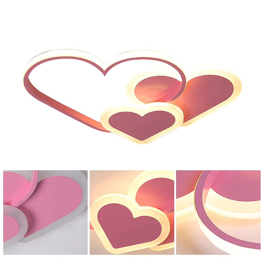 YIYIBYUS 37W Dimmable LED Ceiling Light - Heart Shaped Kids Room Lighting with Remote Control, Pink Acrylic Nursery Light for Bedroom, Kitchen, Bathroom & Dining Room - Perfect for Children's Bedrooms, Playrooms and Cozy Home Decor