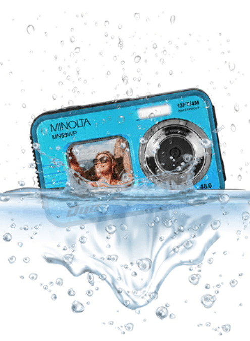 MINOLTA MN50WP Duo 48MP Waterproof Digital Camera - 5K Ultra HD, Autofocus, Dual LCD Screen (Blue) - Perfect for Underwater Photography, Travel & Outdoor Adventures
