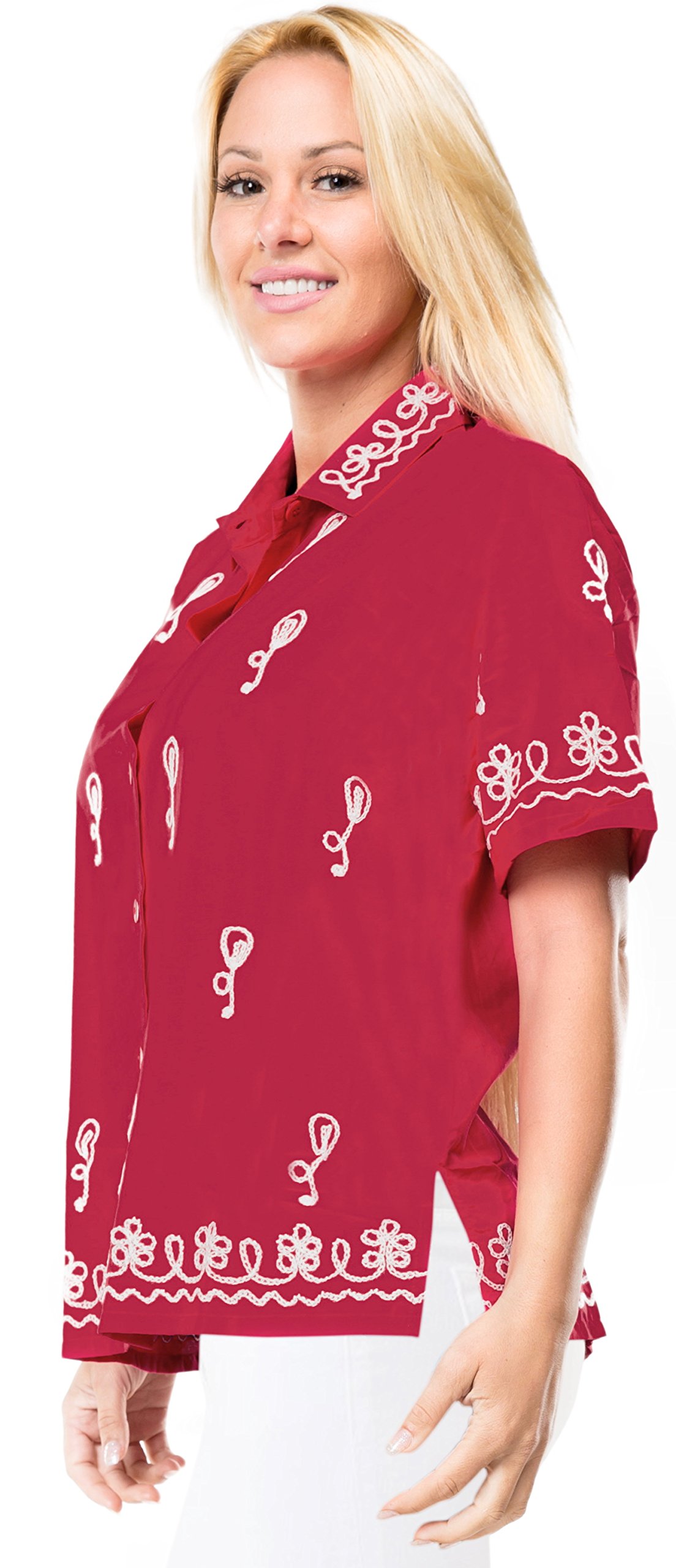 LA LEELA Women's Hawaiian Short Sleeve Beach Blouse - Floral Print Vacation Shirt for Summer, Pool Party & Tropical Getaways