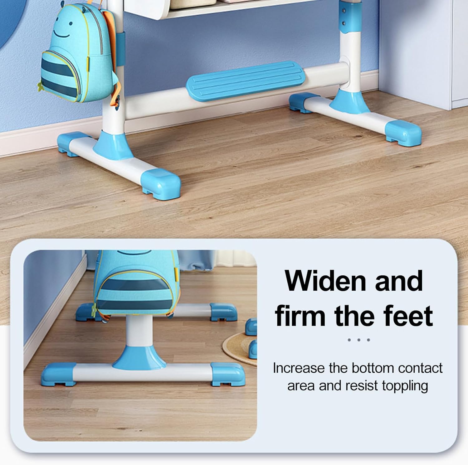 Kids Study Desk and Chair Set with Golden Distance Design - Adjustable Height Writing Table for Boys & Girls, Homeschooling & Online Learning (Blue) - Perfect for Bedroom, Playroom & Classroom Use