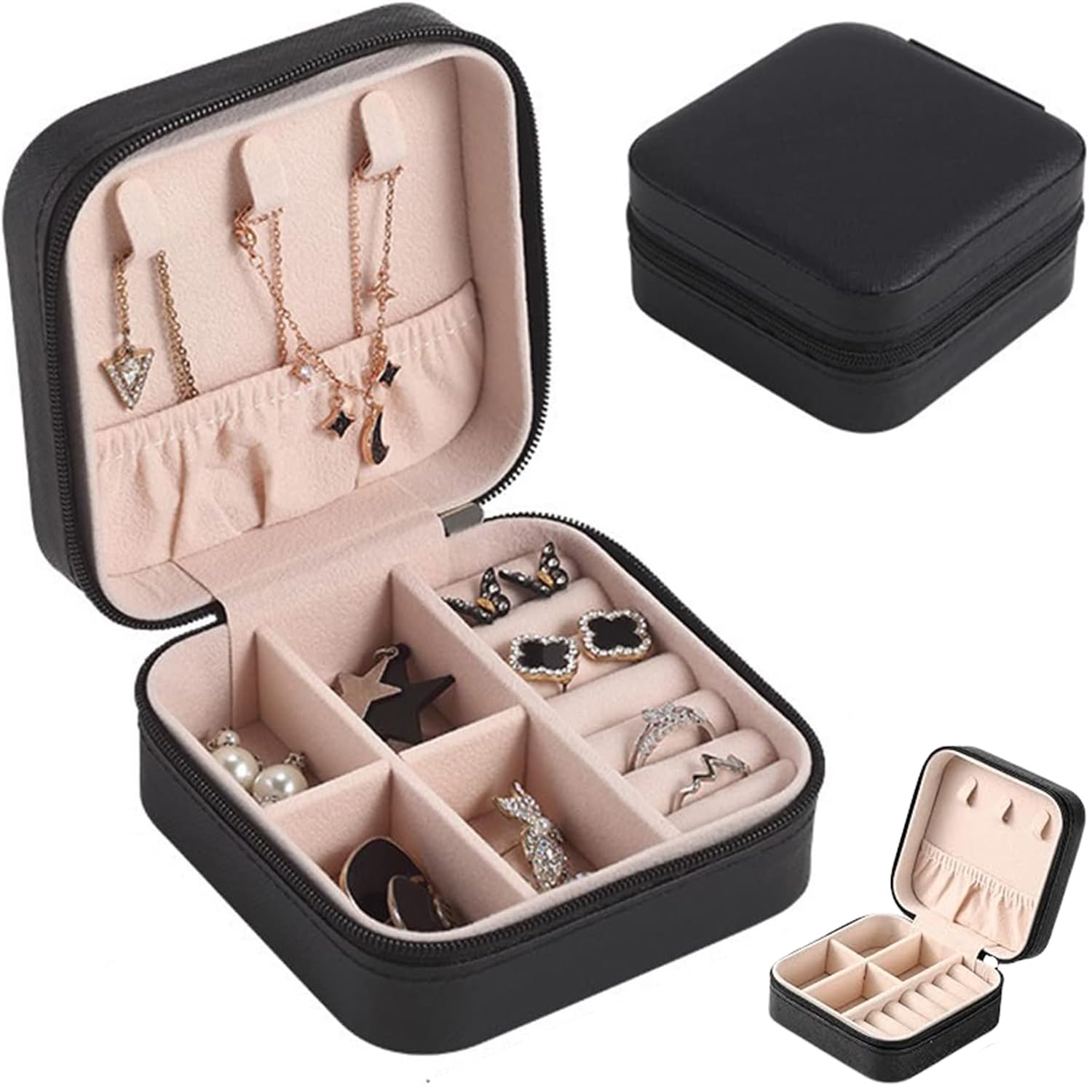 UV STYLISH Women's Small Iron Jewelry Box - PU Leather Compact Jewelry Organizer for Rings, Earrings & Necklaces (Black) | Perfect for Travel, Home & Gift Giving