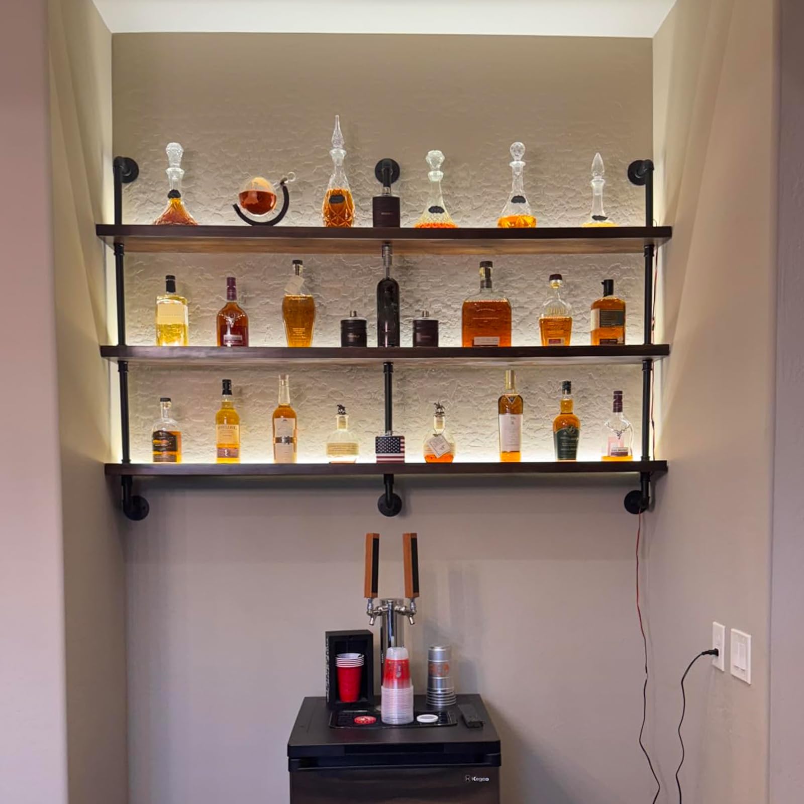 Premium Solid Wood Wall Mounted Wine Rack with LED Lights - 55