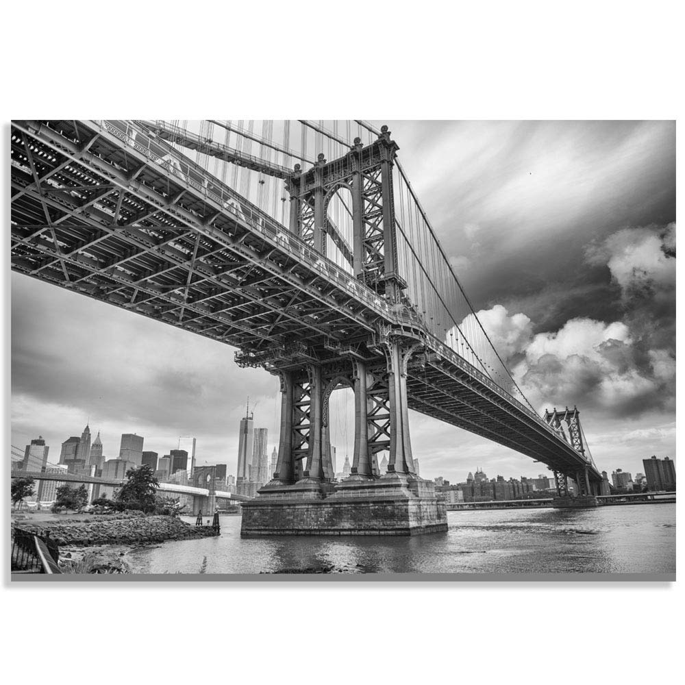 IDEA4WALL Brooklyn Bridge & New York City Large Removable Wallpaper - 66x96 Inches Peel and Stick Wall Mural for Bedroom, Living Room, Office Decor | Easy DIY Home Decoration