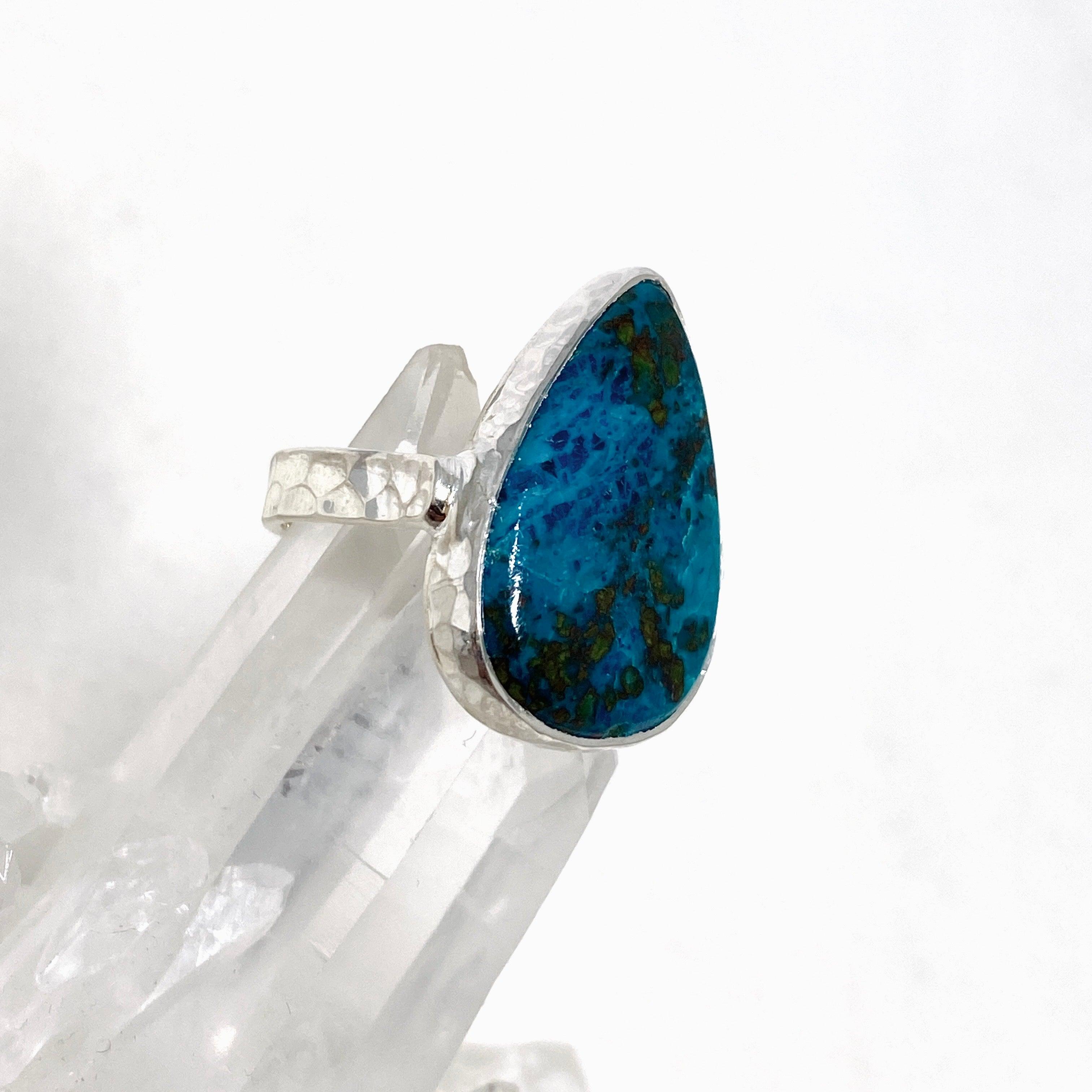 Shattuckite Teardrop Ring with Hammered Band - Size 8 - KRGJ3220 - Perfect for Boho Jewelry Lovers & Spiritual Healing