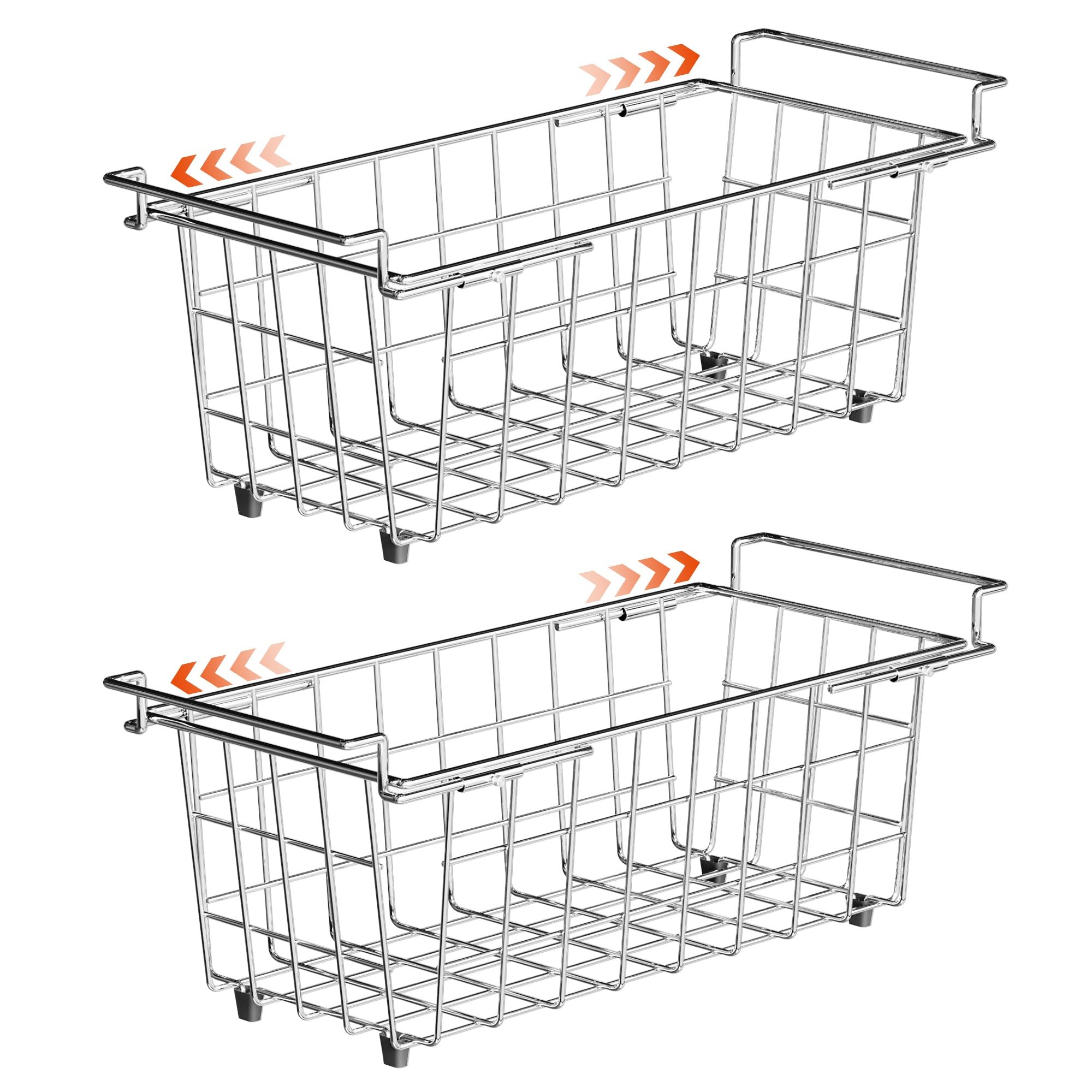 SANNO Chest Freezer Baskets - 2 Pack Stainless Steel Deep Freezer Organizer Bins with Adjustable Arms (17.5