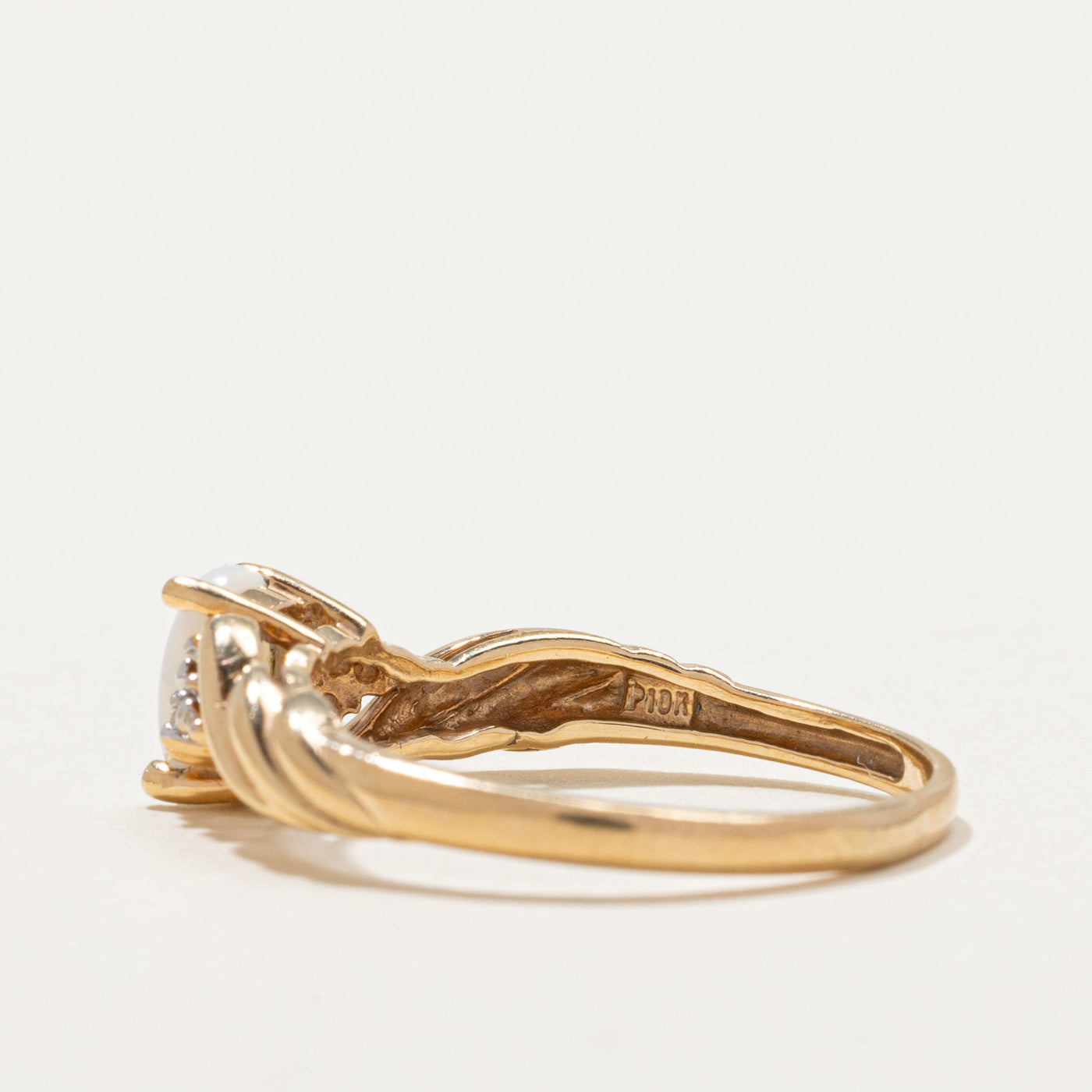Opal and Diamond Twisted Ring - 0.40ct Opal with 0.01ctw Diamonds - Size 7.75 - Elegant Wedding, Anniversary or Gift Jewelry for Women