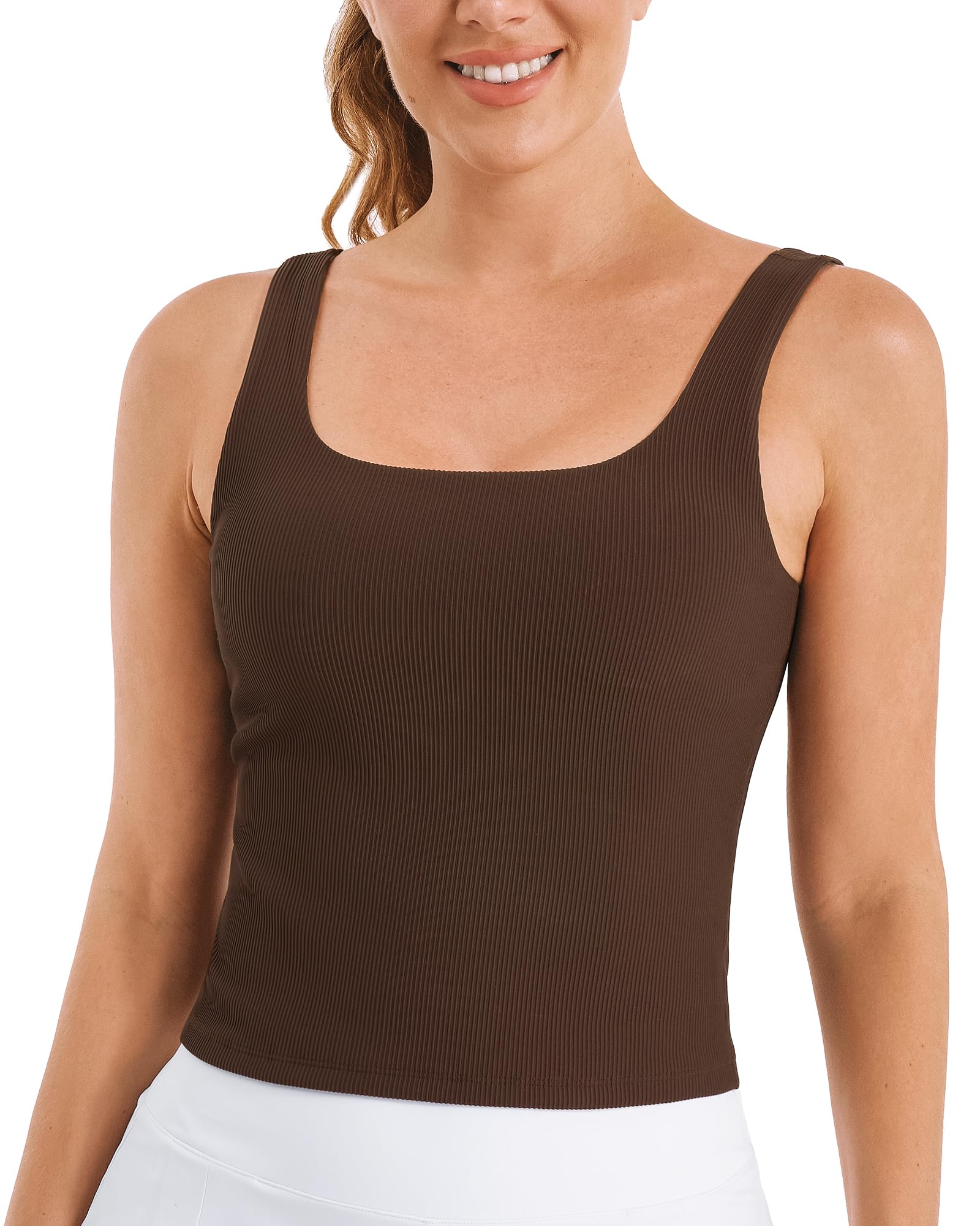 Stelle Women's Ribbed Seamless Padded Tank Top - Workout Crop Top with Square Neck & Sleeveless Design for Yoga, Running & Gym | Basic Cami Shirt for Women