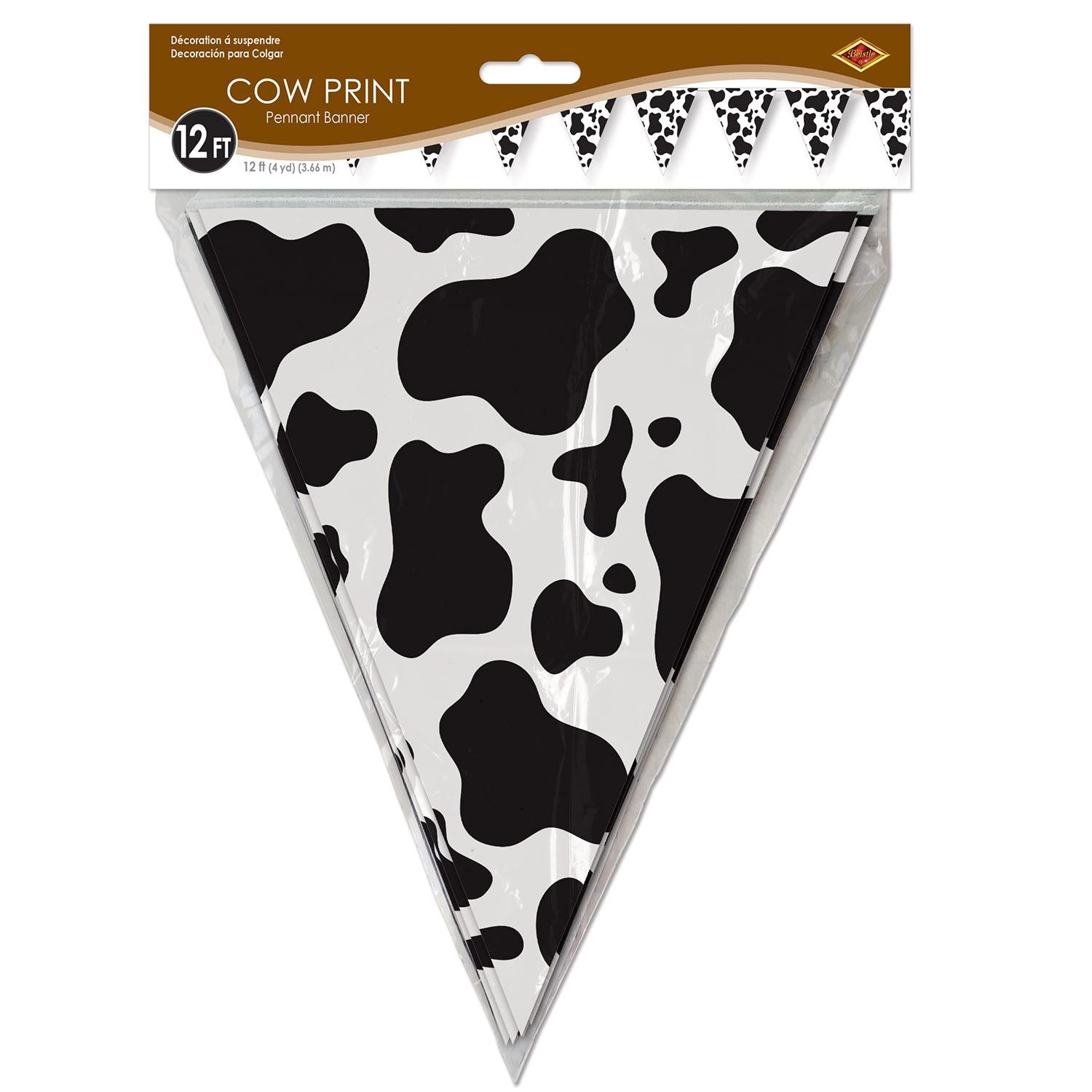 12 Pack Cow Print Pennant Banner - Farm Animal Themed Party Decorations for Birthday, Baby Shower & Western Theme Events