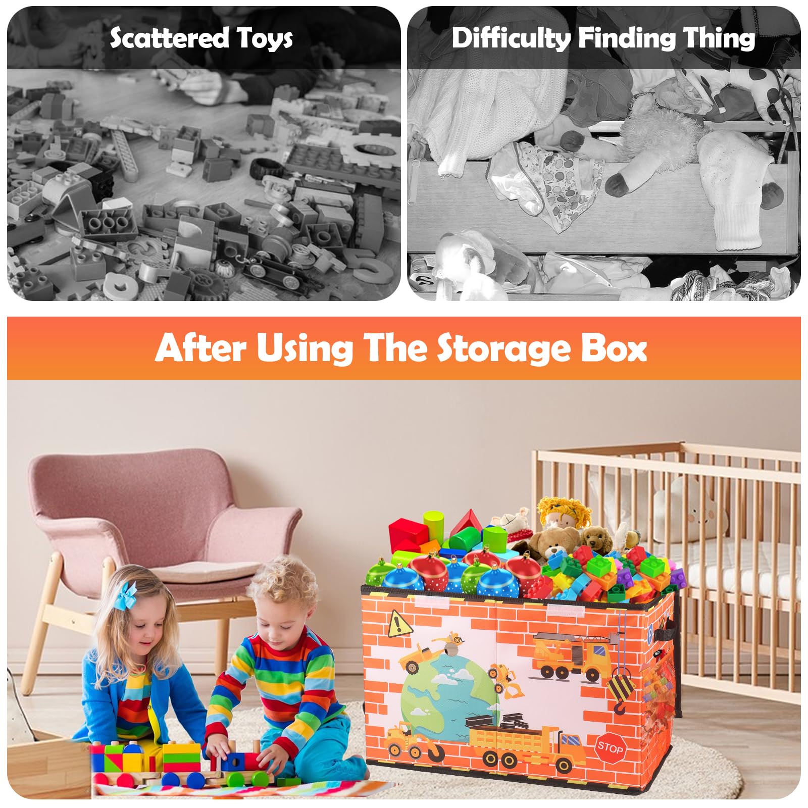 Collapsible Large Toy Storage Box with Lid - 25