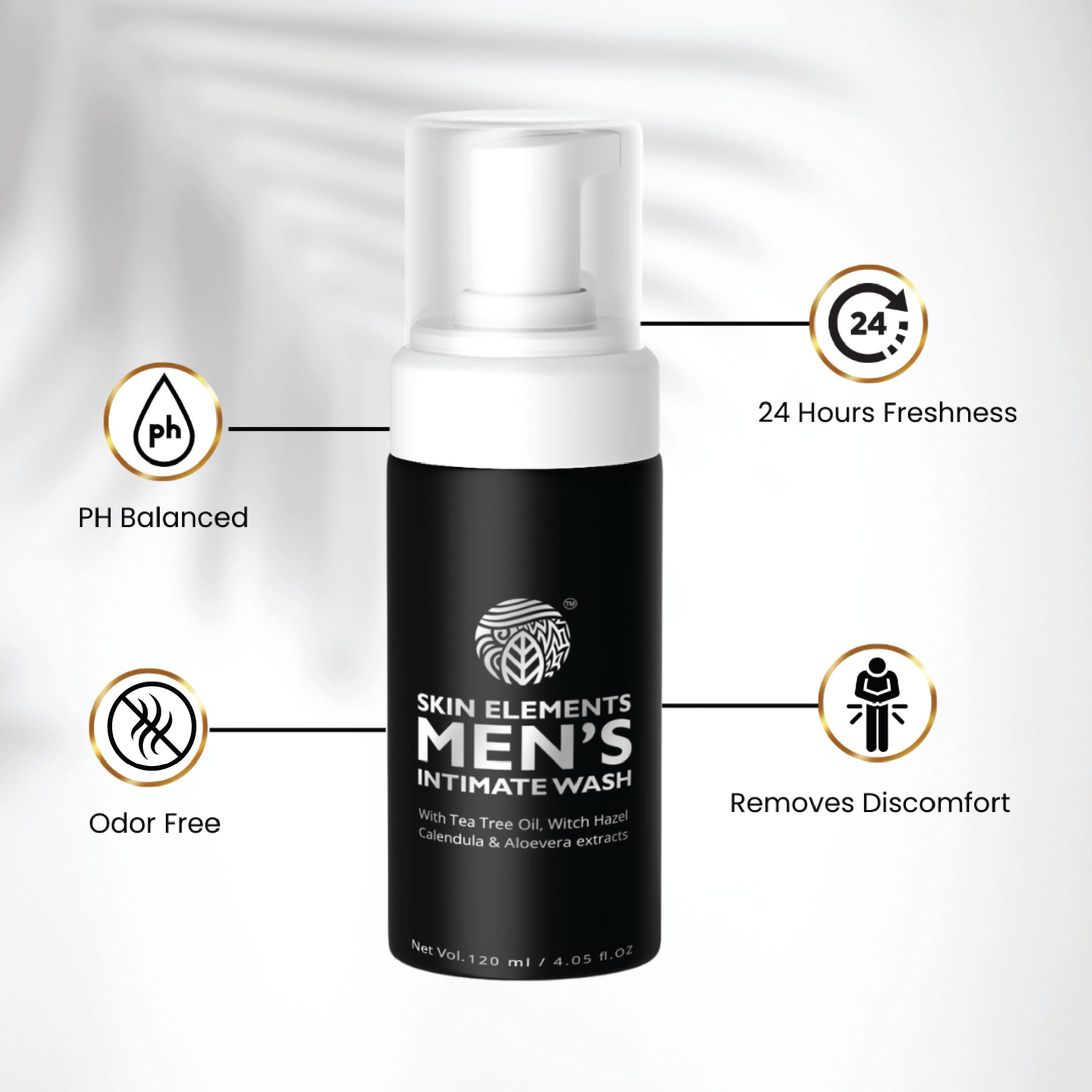 Skin Elements Men's Intimate Wash Jumbo Pack with Refill - 14.2 fl oz pH Balanced Foaming Wash for 180 Days | Tea Tree Oil Formula Prevents Odor | Gentle Genital Hygiene for Daily Use | Ideal for Gym, Travel & Active Lifestyles