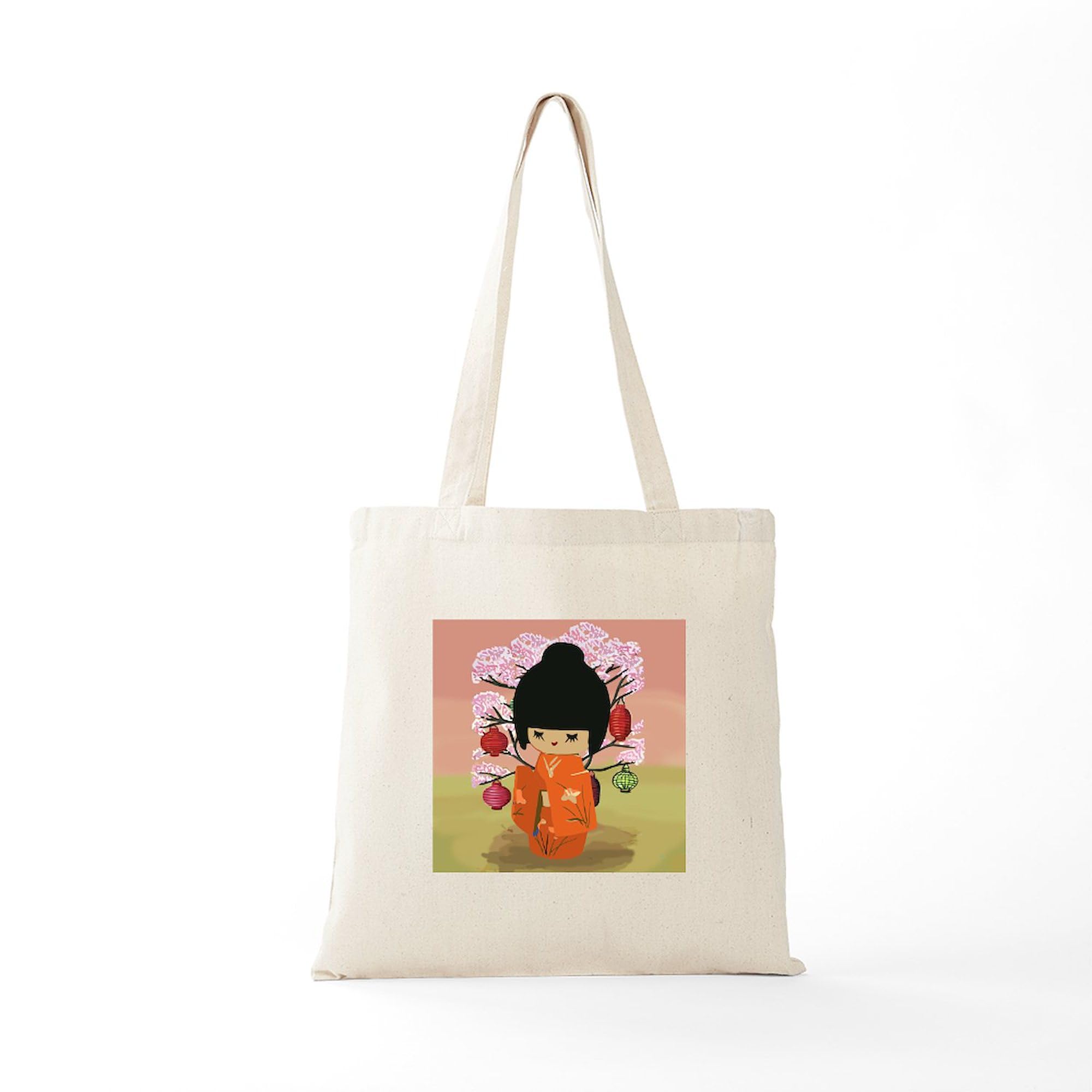 Stylish Kawaii Kokeshi Doll Canvas Tote Bag - Eco-Friendly Reusable Shopping Bag for Women | Perfect for Groceries, Beach Trips & Daily Use
