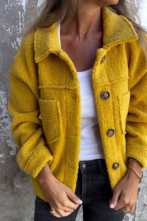 Men's Solid Lapel Single-Breasted Polar Fleece Coat with Pocket - Warm Winter Jacket for Outdoor Activities & Casual Wear