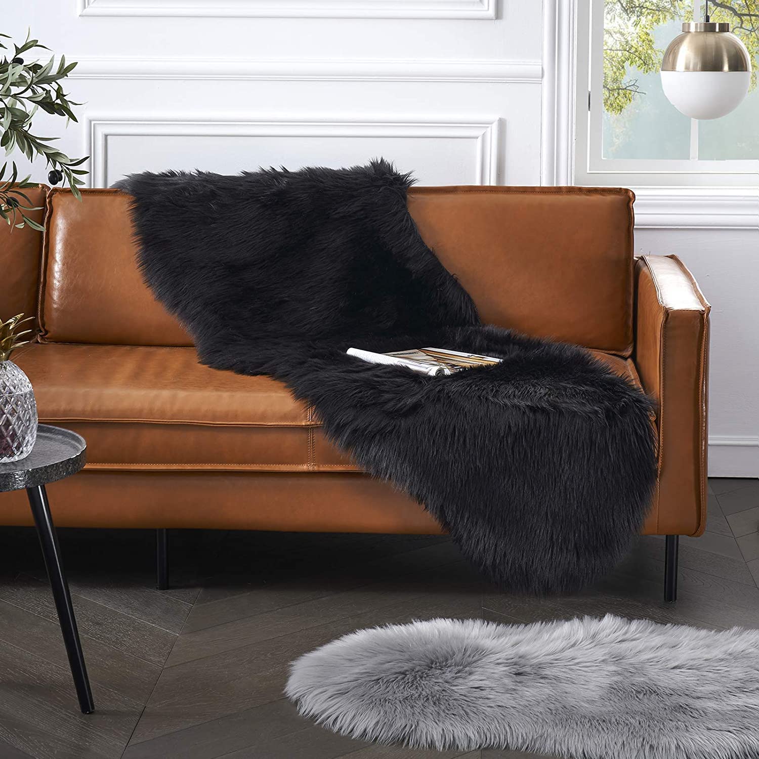 Soft Faux Fur Rug 2x6ft - Fluffy Shaggy Area Rug for Bedroom, Nursery, Living Room | Plush Sheepskin Runner for Sofa, Couch & Floor Decor | Black Fuzzy Carpet for Cozy Home & Bedside (Perfect for Winter Warmth & Pet-Friendly Spaces)