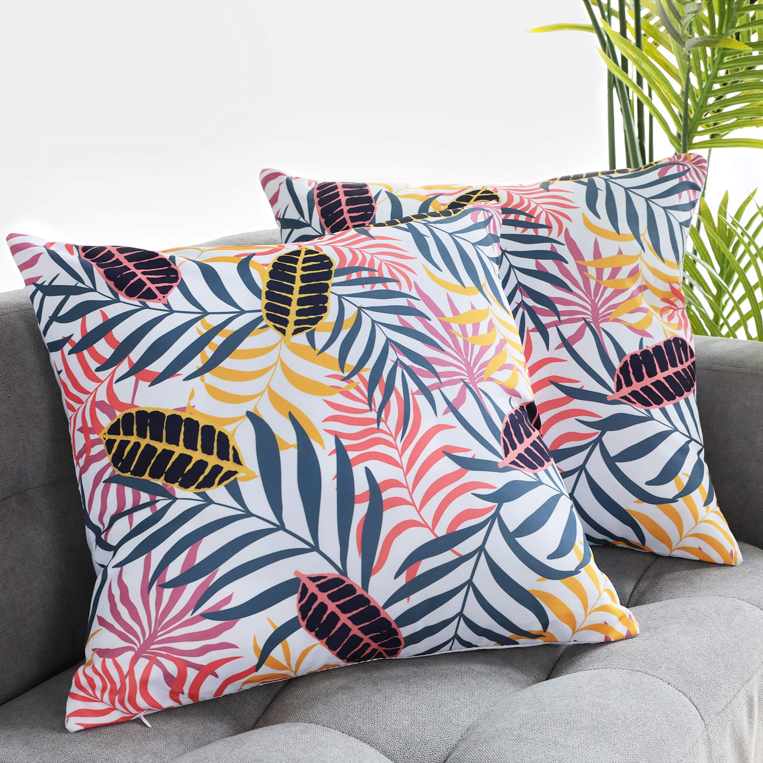 Uhomy 18x18 Inch Decorative Cushion Covers - Tropical Monstera Leaf Design, Set of 2 Square Throw Pillow Covers for Bed, Sofa, Chair & Car - Vibrant Hawaii Summer Rainforest Pattern (45x45 cm) - Perfect for Beach House, Boho Decor & Living Room Accents
