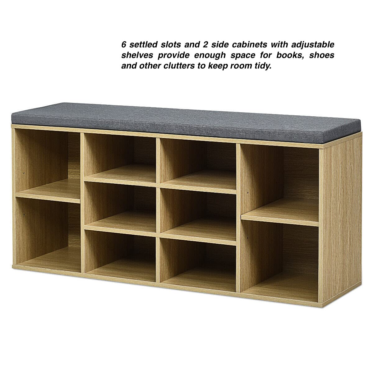10-Cube Shoe Storage Bench with Soft Padded Seat - Multipurpose Entryway Organizer for Shoes, Heels, Boots & Sandals | Perfect for Hallway, Closet & Bedroom Storage