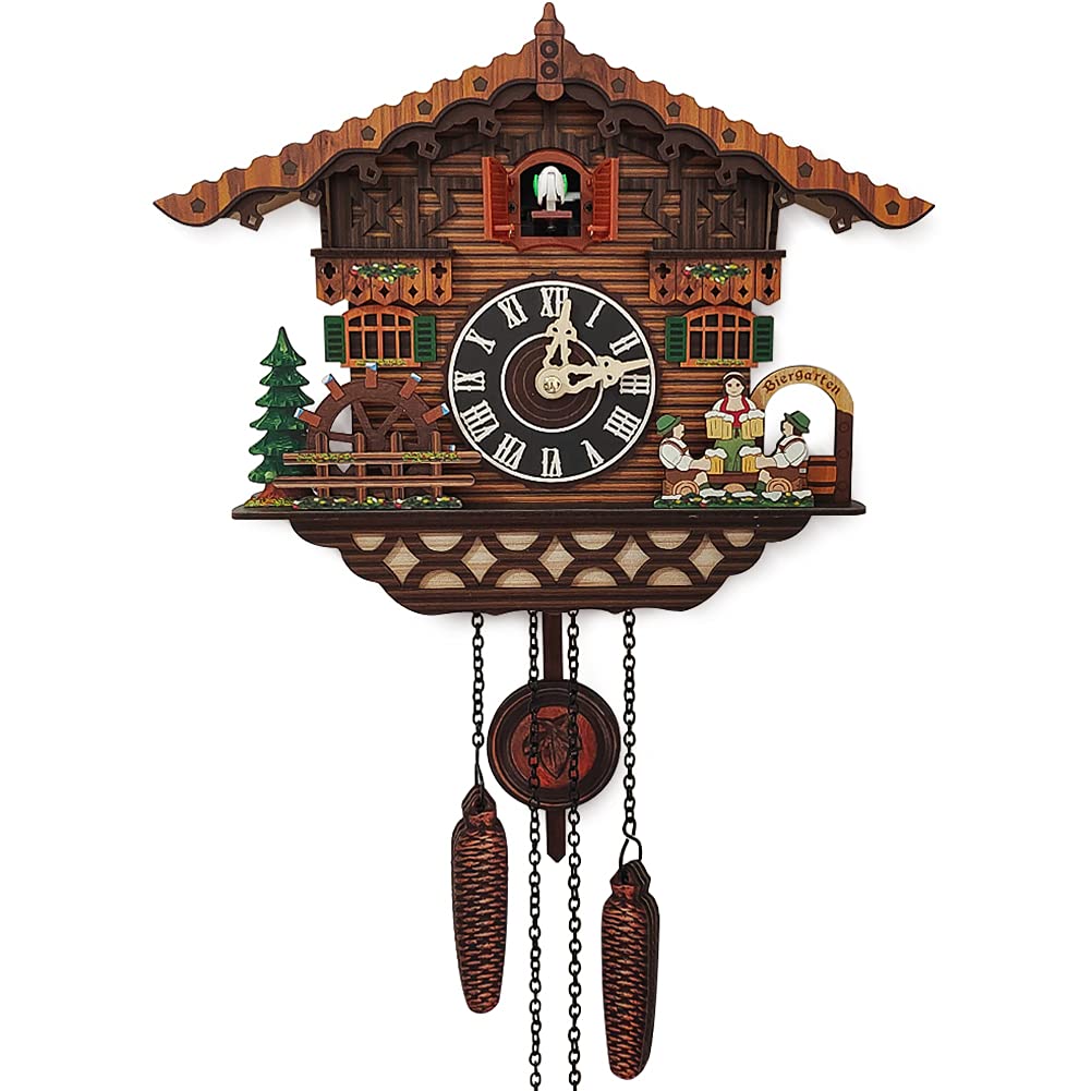 JOONIEHOUSE Authentic Black Forest Cuckoo Clock - Handcrafted Wooden Wall Clock with Moving Pendulum & Musical Chiming Mechanism | Ideal for Home, Living Room, Office & Cabin Decor | Vintage German-Style Timepiece for Rustic & Traditional Interior Design