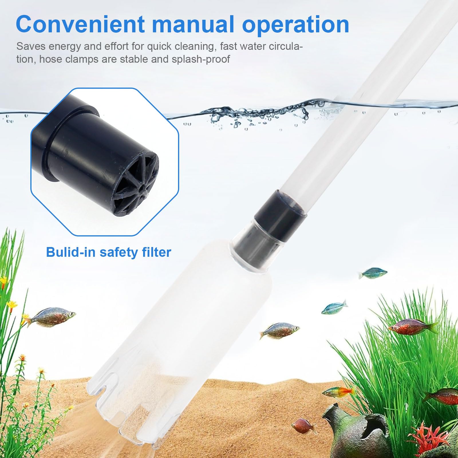 4-in-1 Electric Aquarium Gravel Cleaner & Water Changer - Powerful Siphon Vacuum Pump for Fish Tank Maintenance, Sand Washing & Quick Water Replacement - Perfect for Freshwater & Saltwater Tanks, Home & Office Aquariums