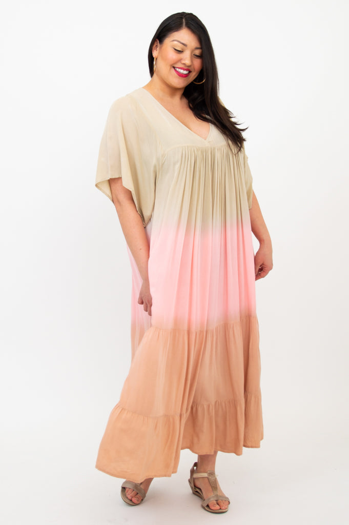 Empress Dress - Tan Dip Dye Maxi Dress for Women | Boho Chic Summer Dress for Beach, Wedding & Special Occasions
