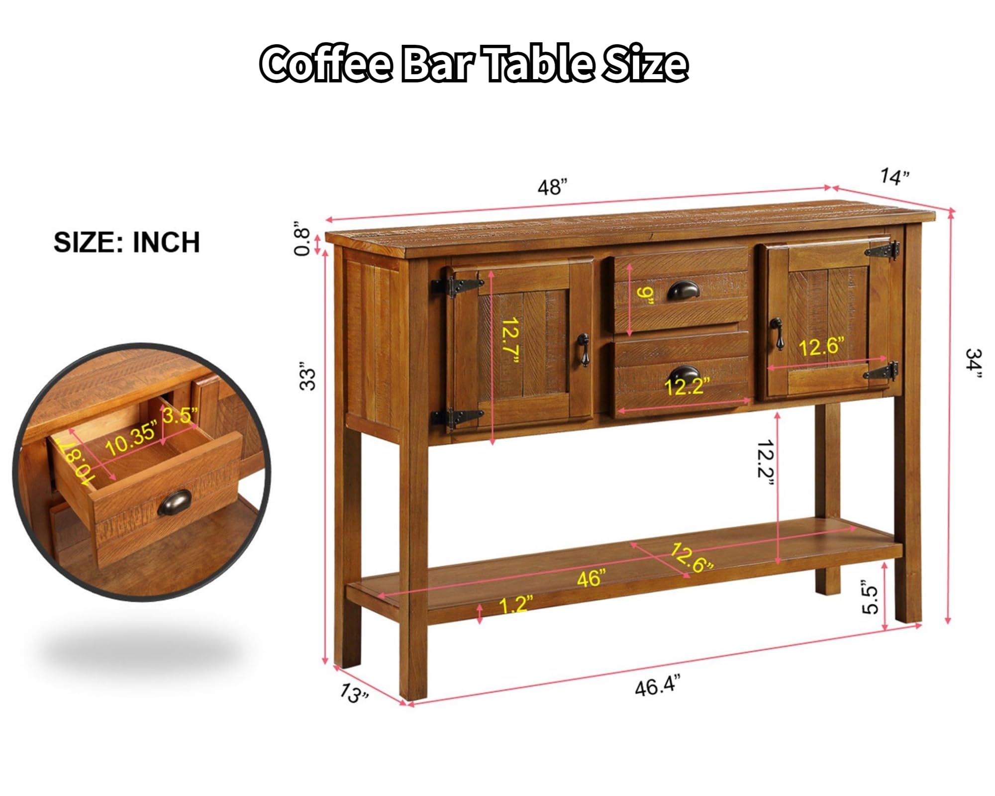 Rustic Farmhouse Sideboard Buffet Cabinet - 48