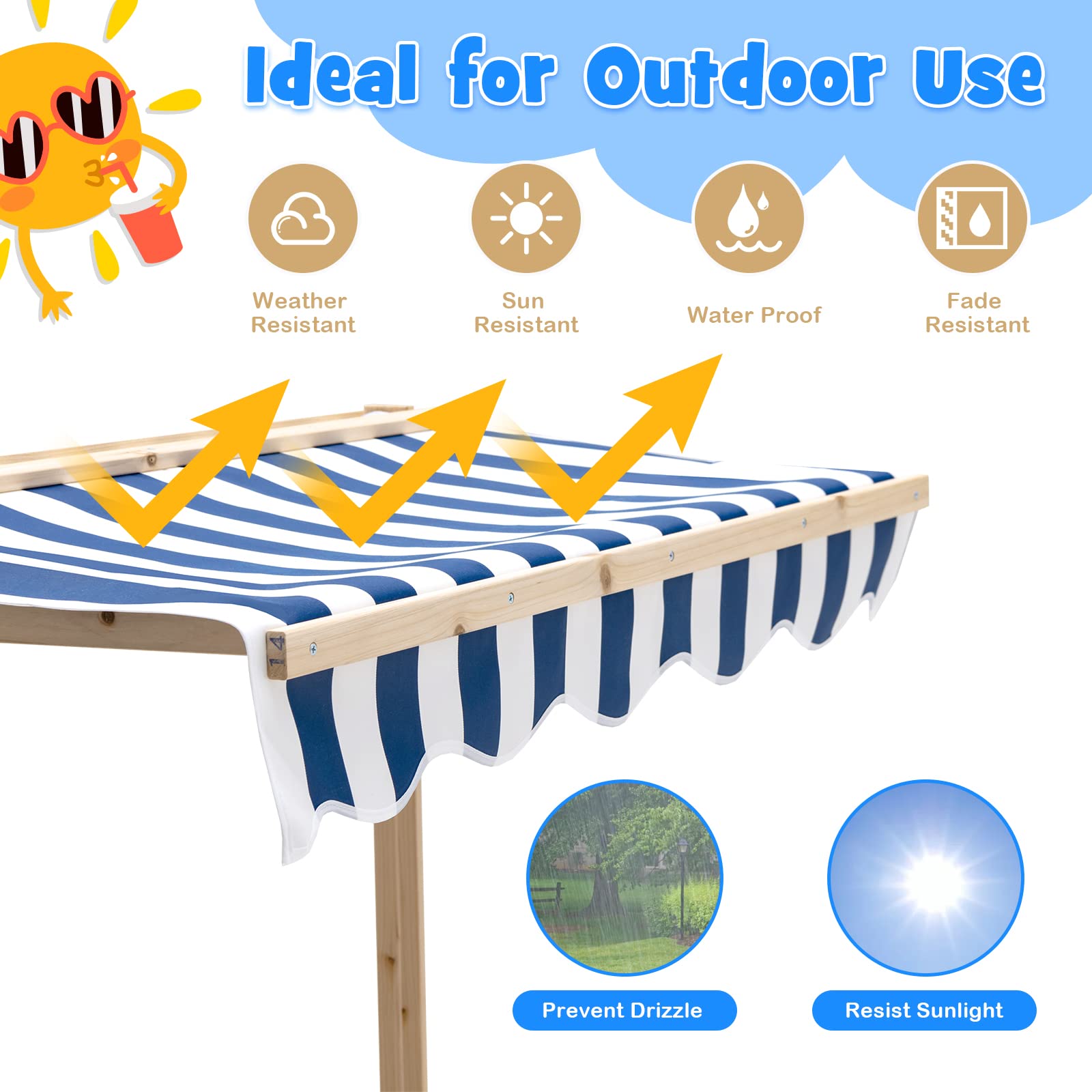 HONEY JOY Kids Sandbox with Canopy - Cedar Wood Bottomless Sand Pit for Backyard, Patio, Lawn & Garden - Outdoor Square Sandbox with Bench Seat & Backrest - Includes Lid - Perfect Gift for Boys & Girls Ages 3+ - Great for Outdoor Play, Sensory Activities & Backyard Fun
