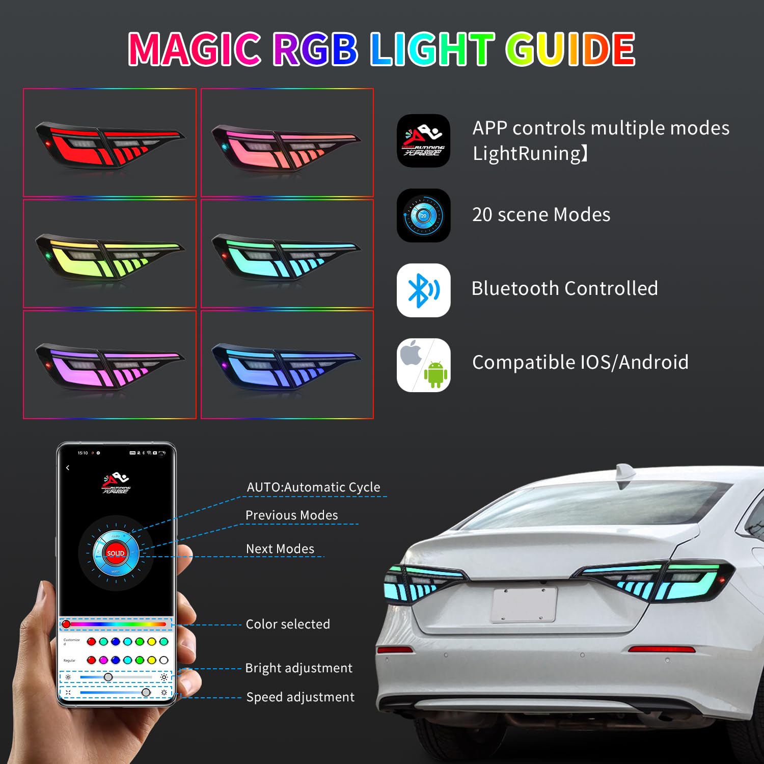 Upgraded LED Tail Lights for 2022-2024 Honda Civic 11th Gen Sedan - Colorful Dynamic Animation DRL & Sequential Turn Signals (Pair) - Perfect for Night Driving and Custom Car Styling