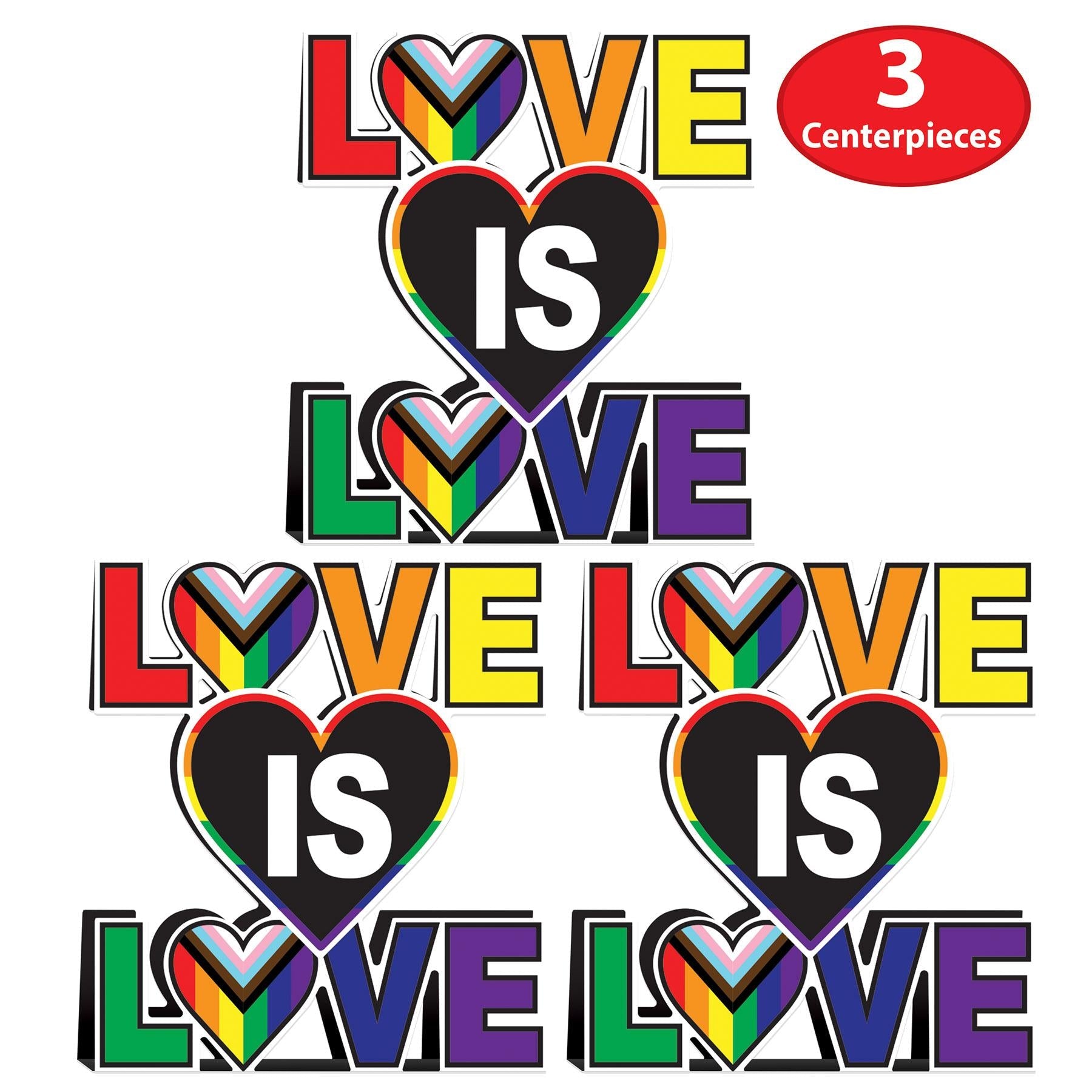 12 Pack Beistle 3D Love is Love Party Centerpieces - Rainbow Pride Decorations for LGBTQ+ Weddings, Anniversaries & Valentine's Day Celebrations