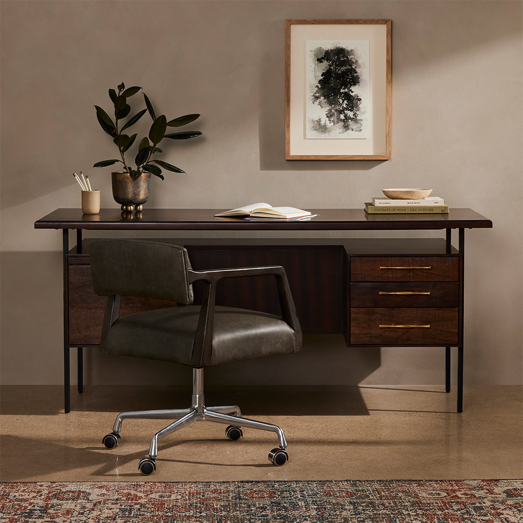 Lauren Solid Acacia Wood Desk in Warm Brown - Perfect for Home Office, Study Room & Workspace