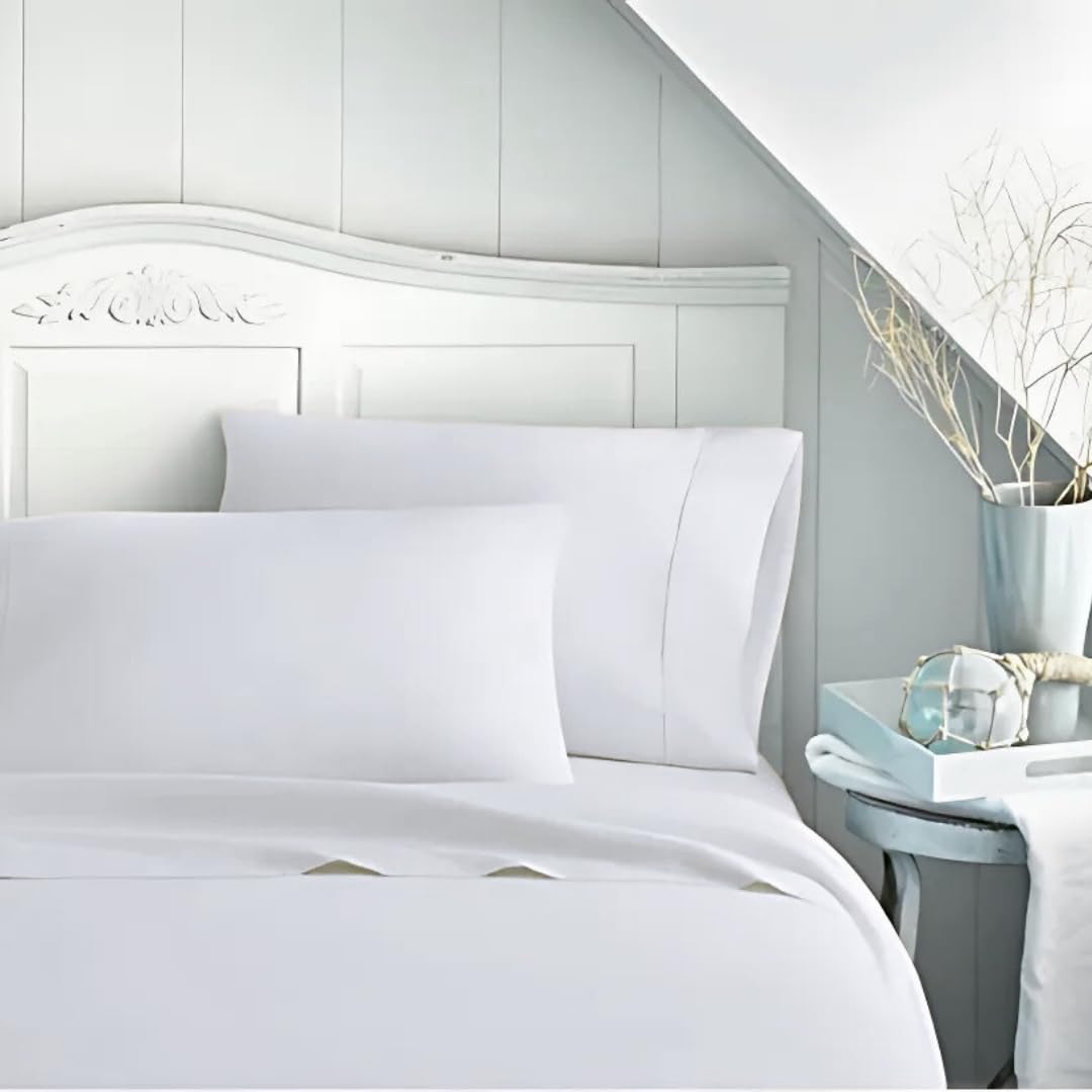 Organic Cotton Bed Sheets Set - Twin XL Size, White - 350 Thread Count, GOTS Certified, Breathable & Comfortable, Luxurious Soft Feel - Perfect for Bedroom, Dorm, Guest Room - All Season Use, Machine Washable