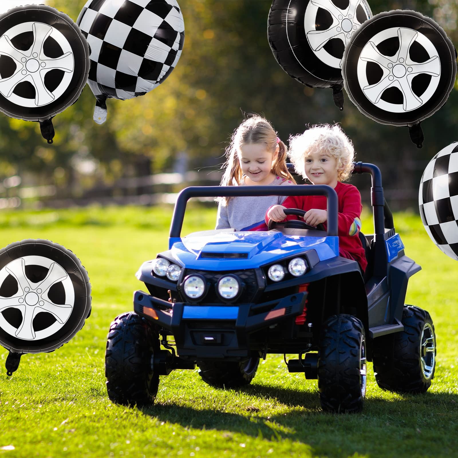 12 Pcs 18 Inch Black and White Checkered Balloons - Race Car Tire Wheel Balloons for Racing Theme Birthday Party Decorations, Baby Shower, Graduation & Sports Events Decoration Supplies