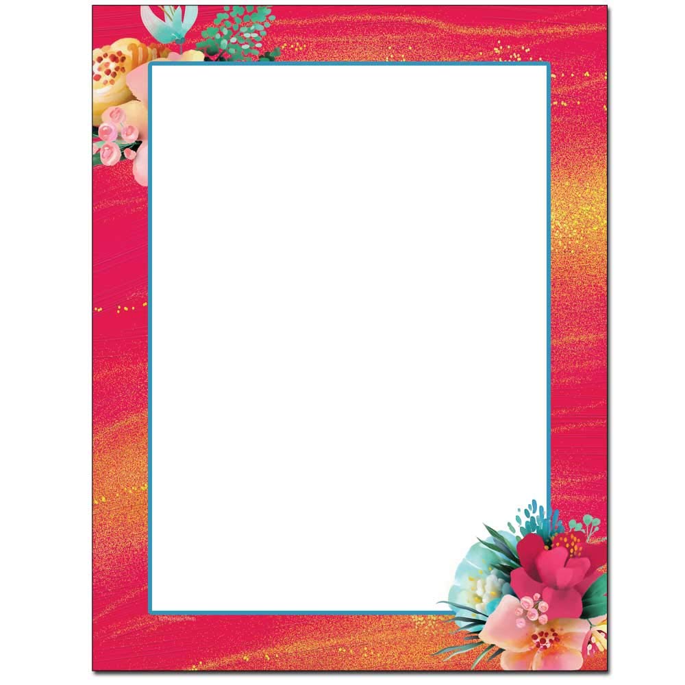 Premium Tropical Flowers Letterhead Paper - 25 Sheets for Laser & Inkjet Printers | Elegant Stationery for Wedding Invitations, Business Correspondence & Special Occasions