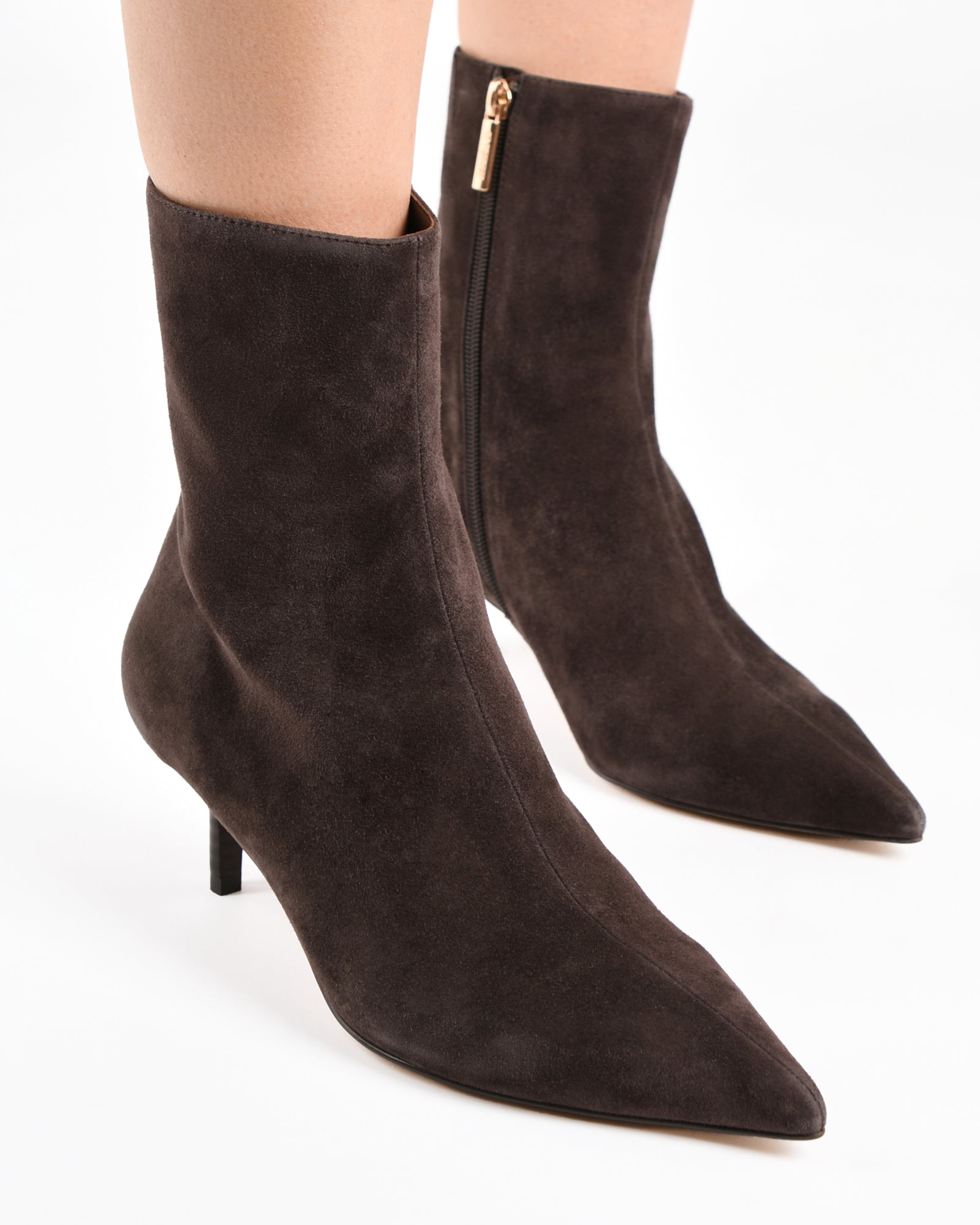 WINNIE Women's Mid Ankle Boots in Bitter Chocolate Suede - Stylish & Comfortable for Fall, Winter & Casual Outfits