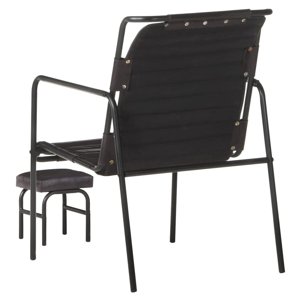 CHARMMA Vintage Leather Lounge Chair with Ottoman & Armrest - Anti-Slip Iron Legs, Backrest - Cozy Accent Chair for Living Room & Bedroom (Black) | Perfect for Reading Nooks, Home Offices & Relaxation Spaces