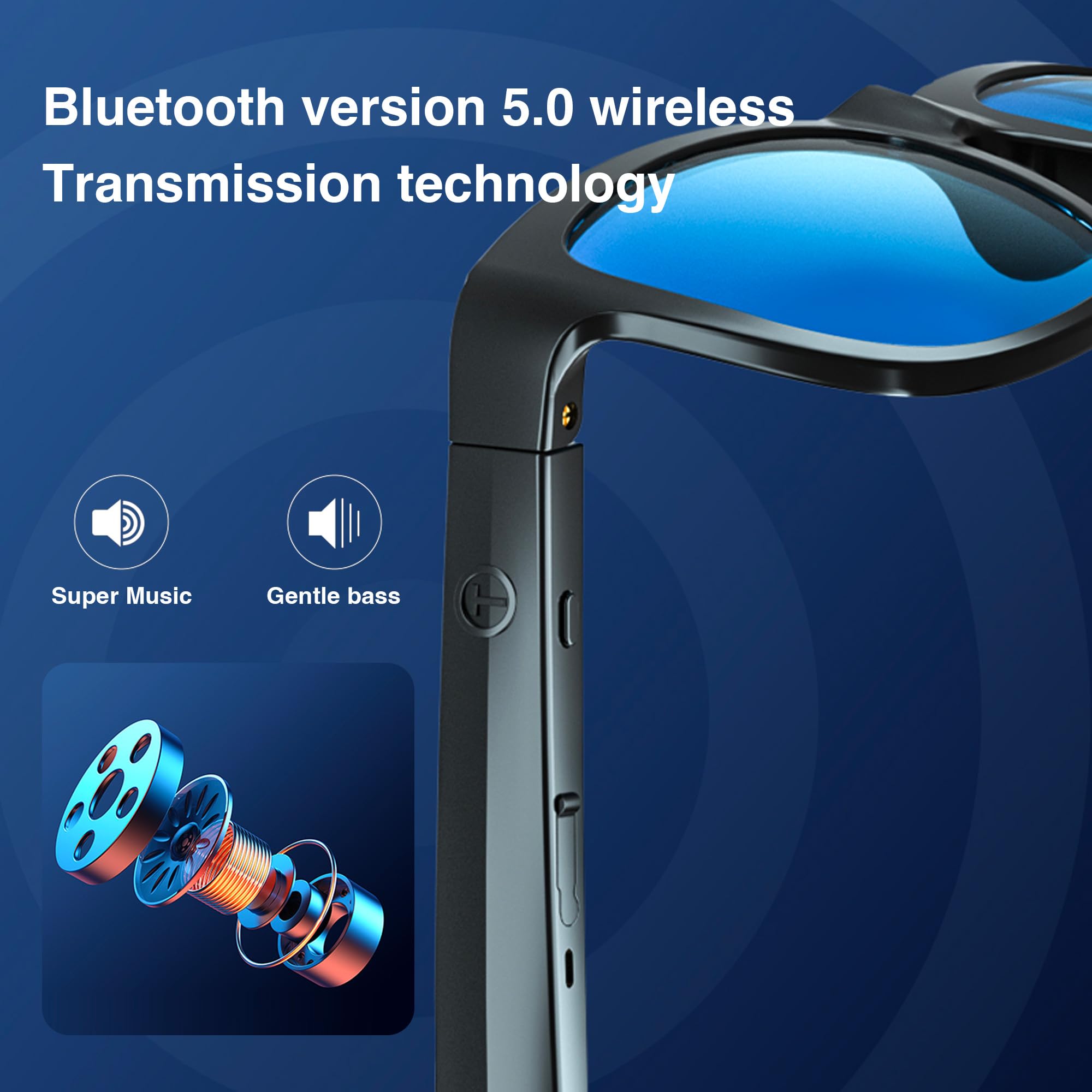 GS01 Smart Bluetooth Sunglasses with Built-in Speakers - UV400 Polarized Lens, Open Ear Music, Touch Control - Perfect for Running, Cycling & Outdoor Activities