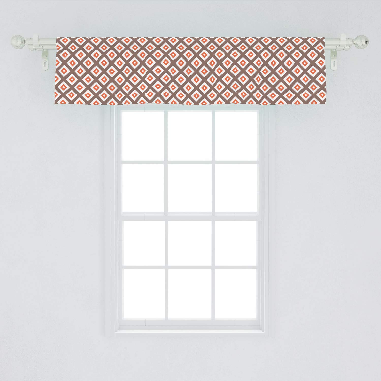 Ambesonne Chocolate Brown Window Valance - Geometric Pattern with Diagonal Nested Squares Design - Kitchen & Bedroom Curtain Valance with Rod Pocket - 54