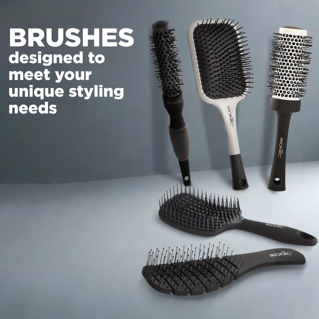 Ikonic Artistic Paddle Hair Brush - White & Black | Detangling & Styling Brush for Smooth Hair | Perfect for Salons & Home Use