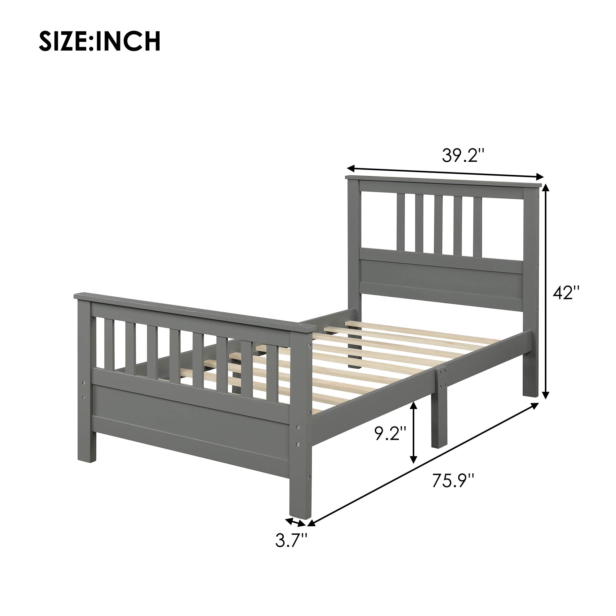 Twin Size Wood Platform Bed Frame with Headboard & Footboard - Sturdy Wood Slat Support, No Box Spring Needed - Perfect for Kids Bedroom, Guest Room & Small Spaces (Gray)