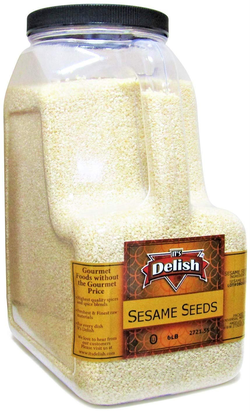 Premium Hulled White Sesame Seeds - 6 lbs Bulk Gallon Jug with Handle | Perfect for Baking, Cooking & Asian Cuisine