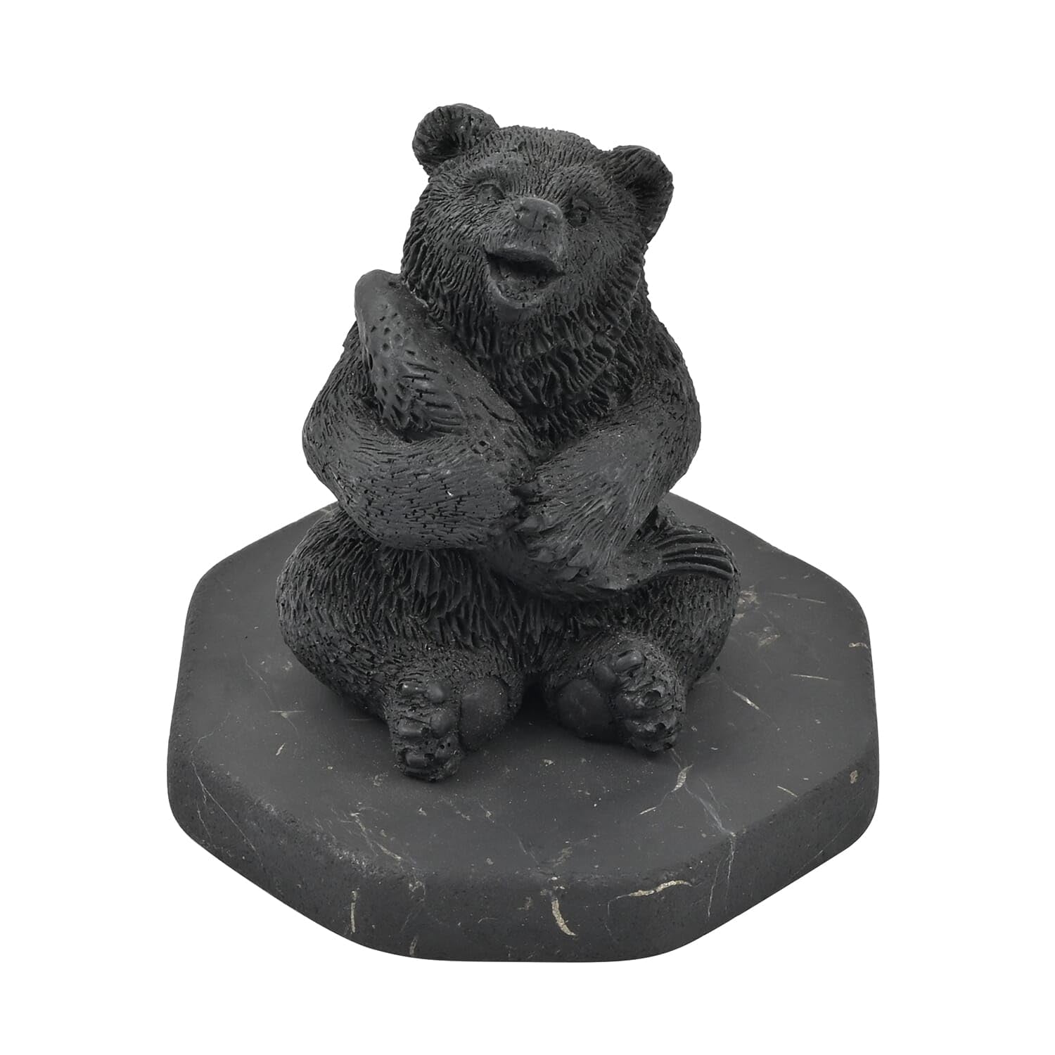 Authentic Shungite Bear with Fish Figurine - Handcrafted Home Decor, Living Room & Office Decoration | Spiritual Healing Stone for Positive Energy & Feng Shui