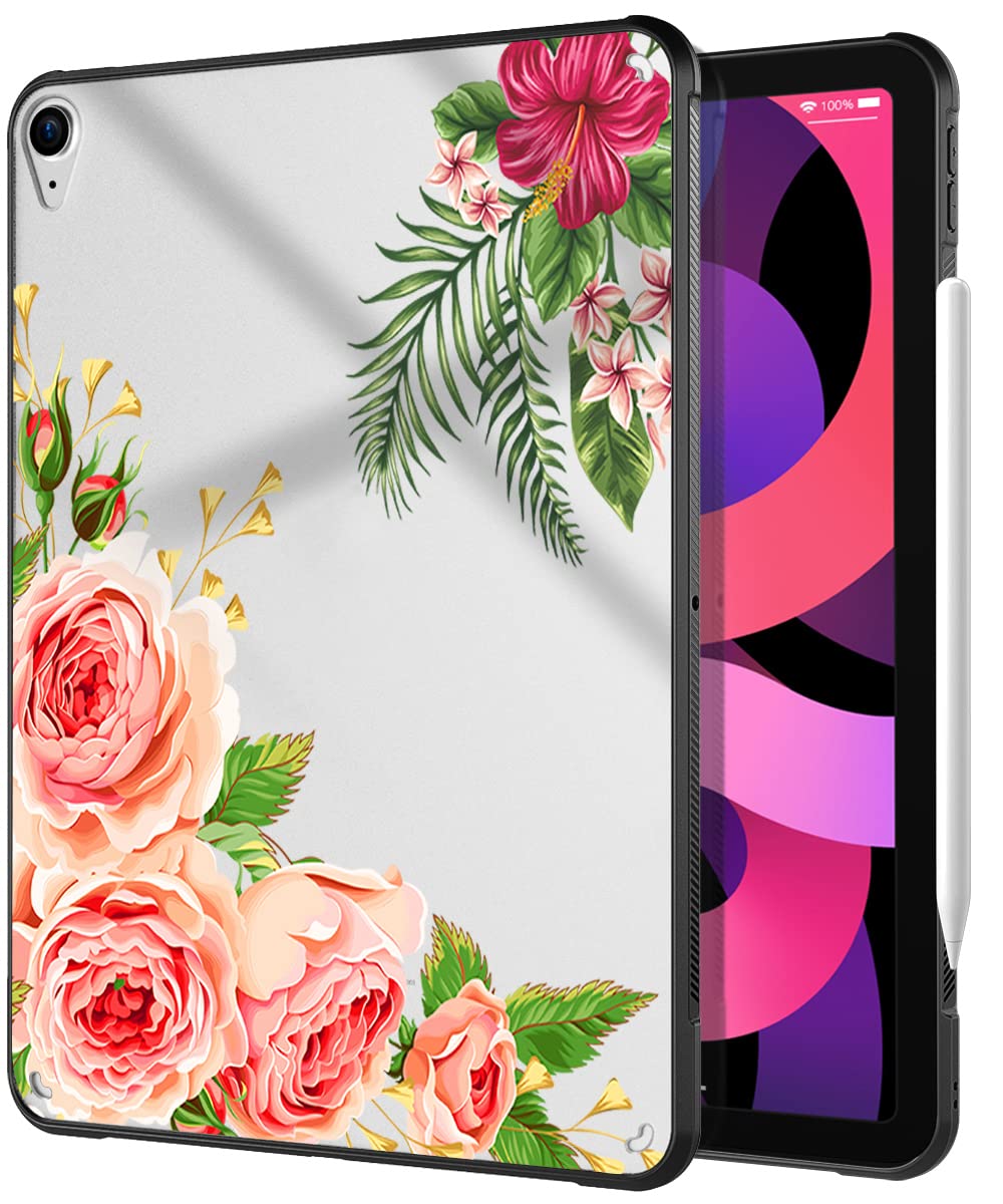 TiMOVO iPad Air 4th Generation Case (10.9-inch 2020 Model) - Ultra Slim Shock Absorbent TPU Cover with Air-Pillow Edge Protection & Apple Pencil 2nd Gen Charging Support - Rose Blooming Color - Perfect for Work, School & Travel Protection