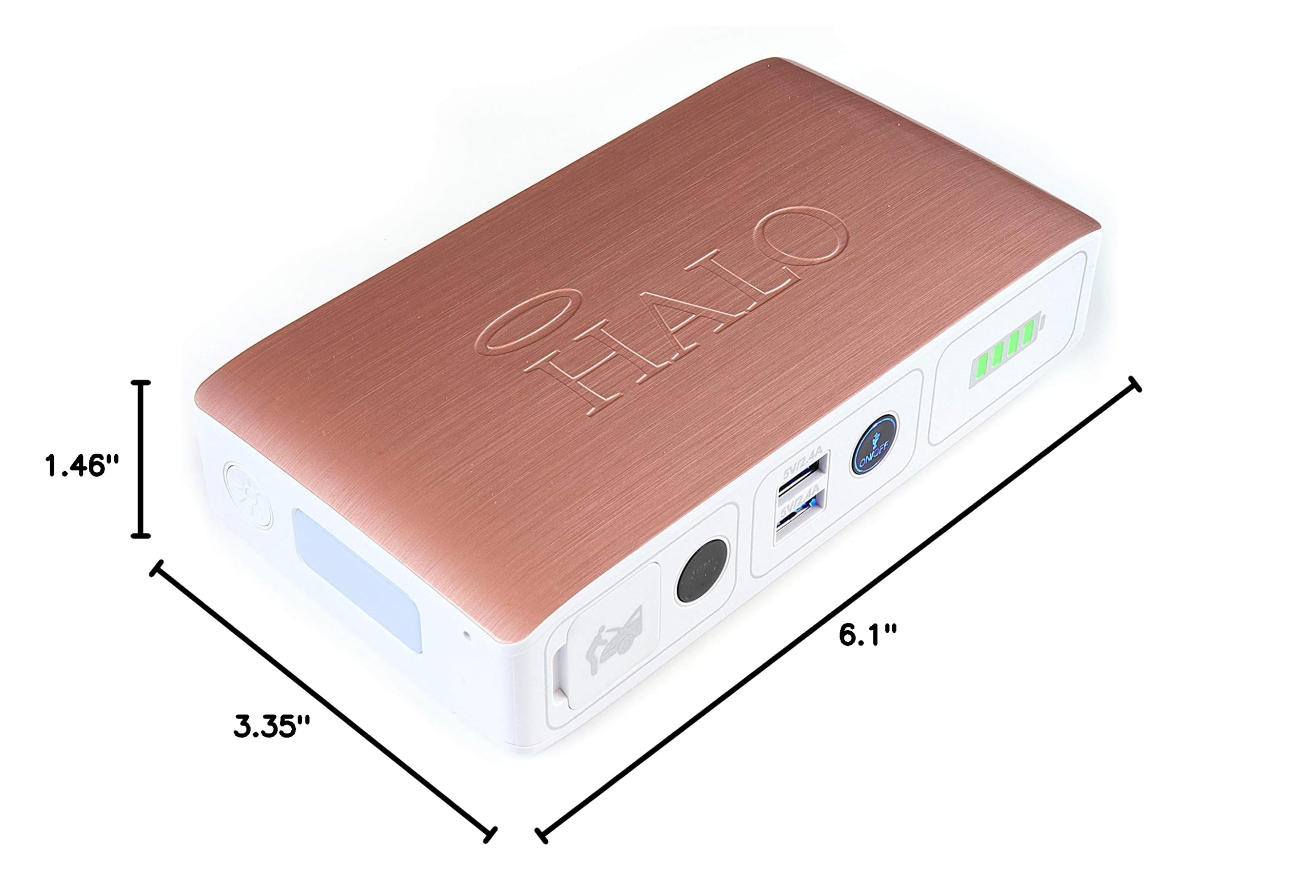 HALO Bolt Compact Portable Car Battery Jump Starter with 2 USB Ports - 58800mAh Power Bank for Phone & Devices - Emergency Vehicle Charger for Road Trips & Outdoor Adventures (Rose Gold)
