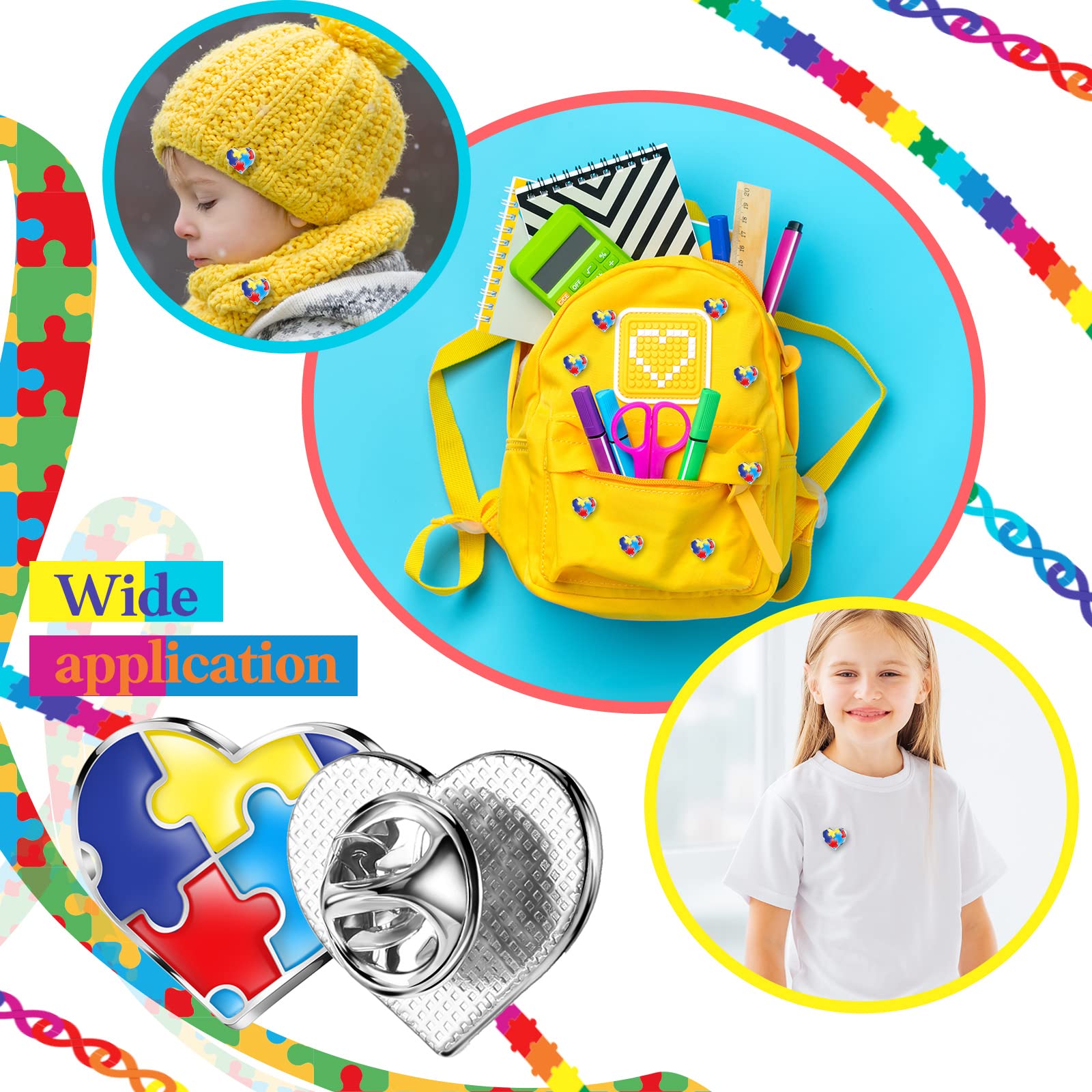 Yilloog 100 Pcs Autism Awareness Lapel Pins Bulk - Enamel Autism Acceptance Pins for Clothing, Shirts & Jackets - Inspiring Support Symbol Brooch Accessories (Heart Style) - Perfect for Fundraisers, Awareness Events & Daily Wear