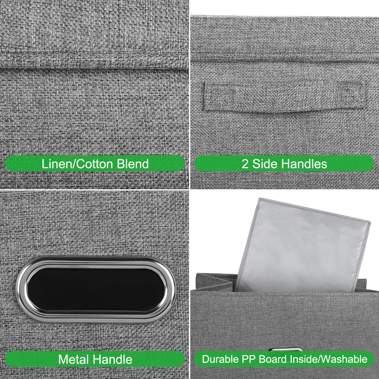 Linen Fabric Collapsible Storage Bins with Removable Lids & Handles - Washable Foldable Storage Box Organizer for Closet, Bedroom, Office, Nursery, Living Room - Perfect for Home Organization & Space Saving (Coffee, Medium Size)