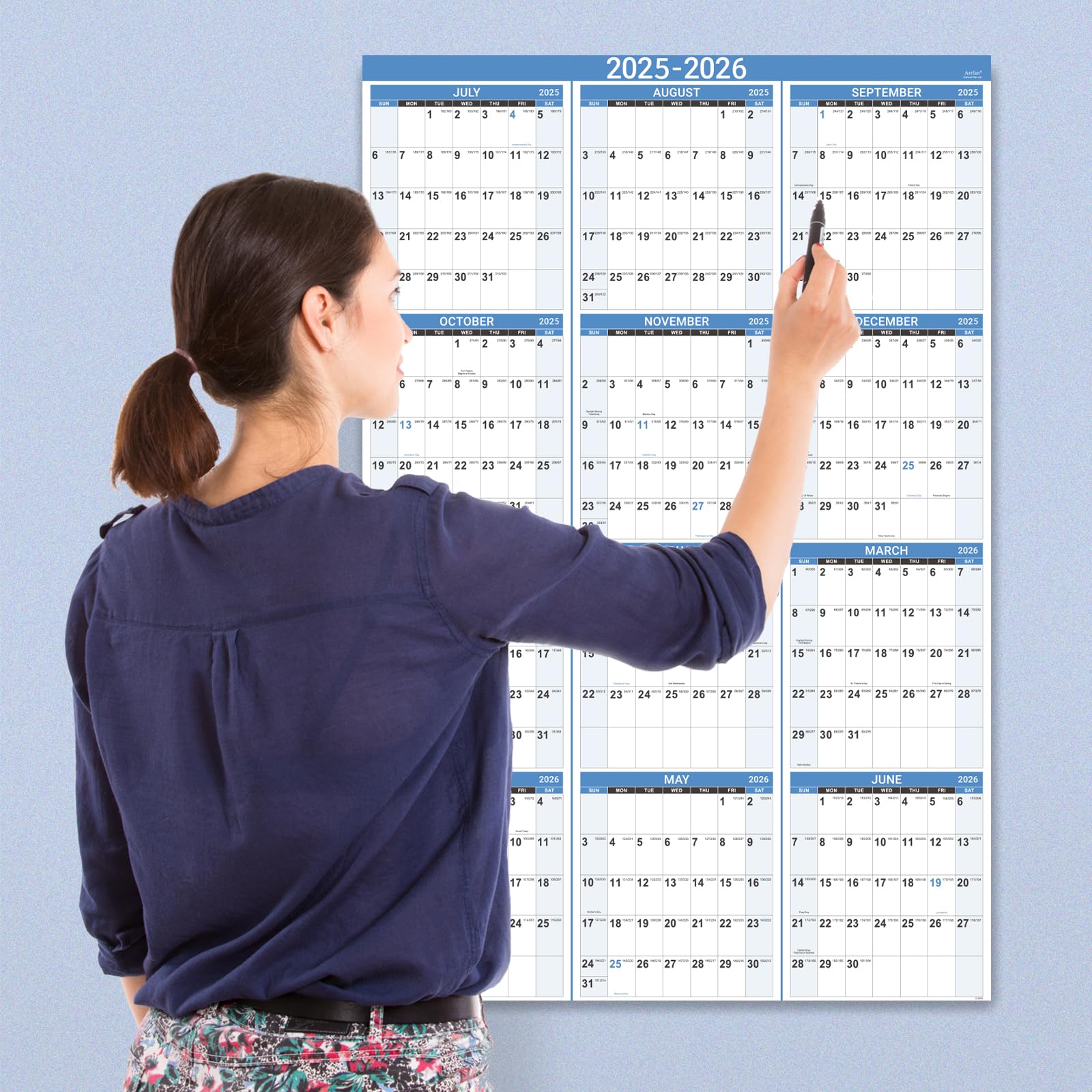2025-2026 Large Wall Calendar with Julian Dates | July 2025 - June 2026 | 34.8