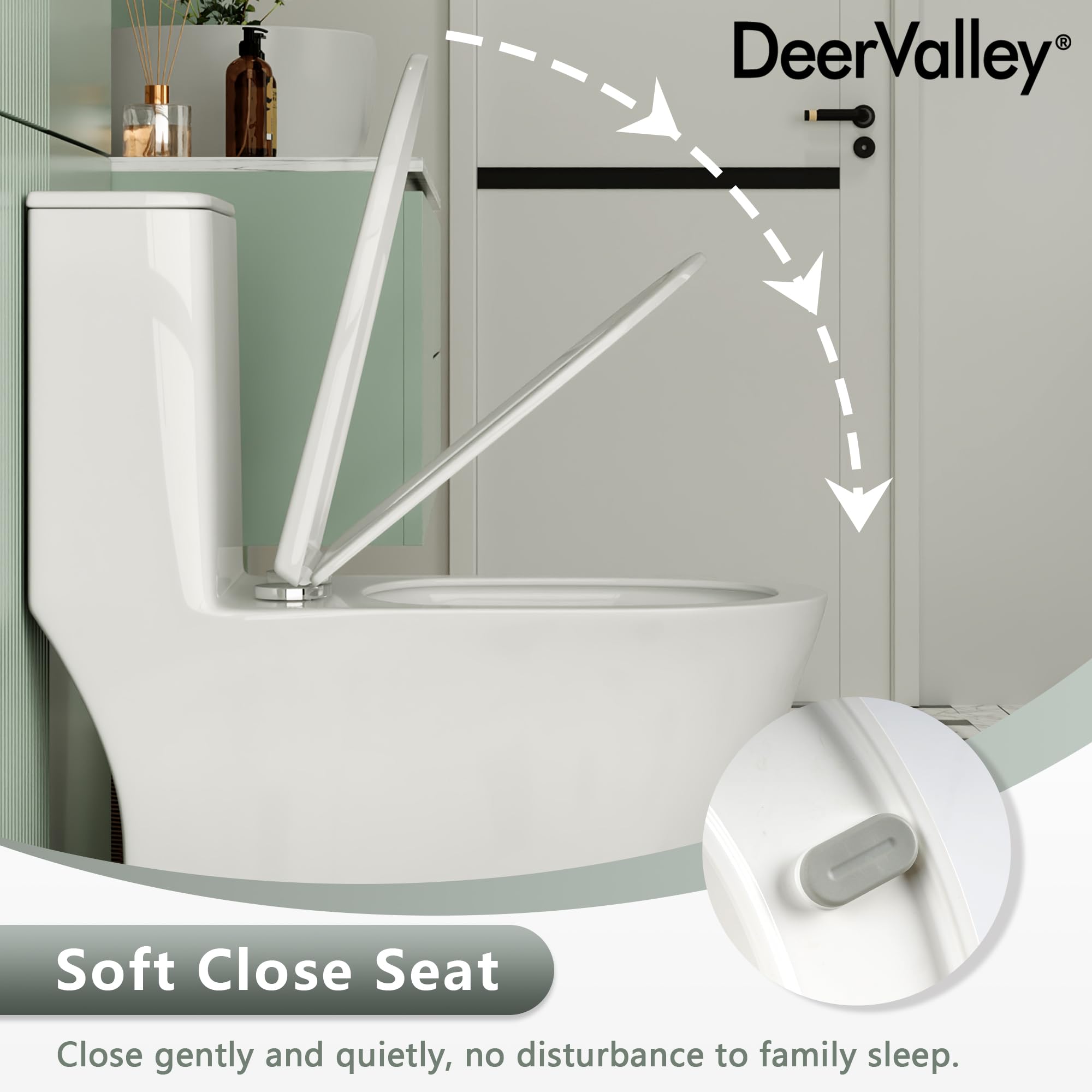 DeerValley Elongated One Piece Toilet with Soft-Close Seat - Dual Flush 1.1/1.6 GPF, 1000g MAP Rating, White Skirted Design, 12