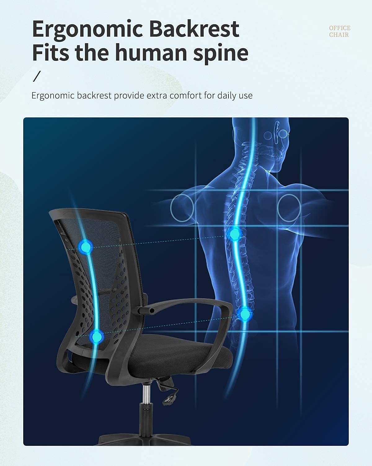 Ergonomic Mid-Back Mesh Office Chair with Adjustable Height & Lumbar Support - Swivel Rolling Desk Chair for Computer Work, Gaming & Home Office (Black) - Perfect for Long Work Hours, Video Calls & Productivity Boosting