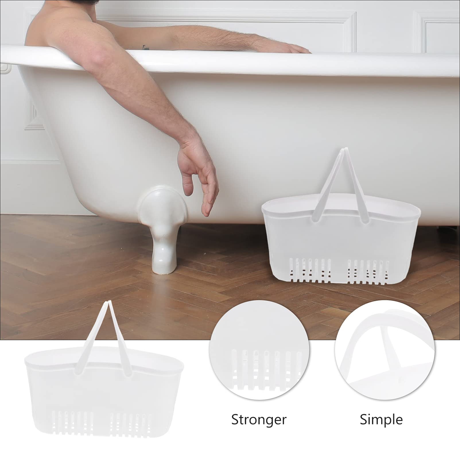 BESPORTBLE 1-Piece White PP Shower Storage Basket - Bath Toy Organizer, Dormitory Laundry Bin, Handheld Shower Caddy - Perfect for Bathroom, College Dorm & Kids Bath Time Organization